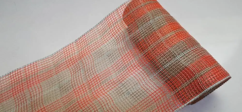 10.25"X10Yd Faux Jute/Lg Plaid Mesh  Orange/Natural/Sage  RY8331X5