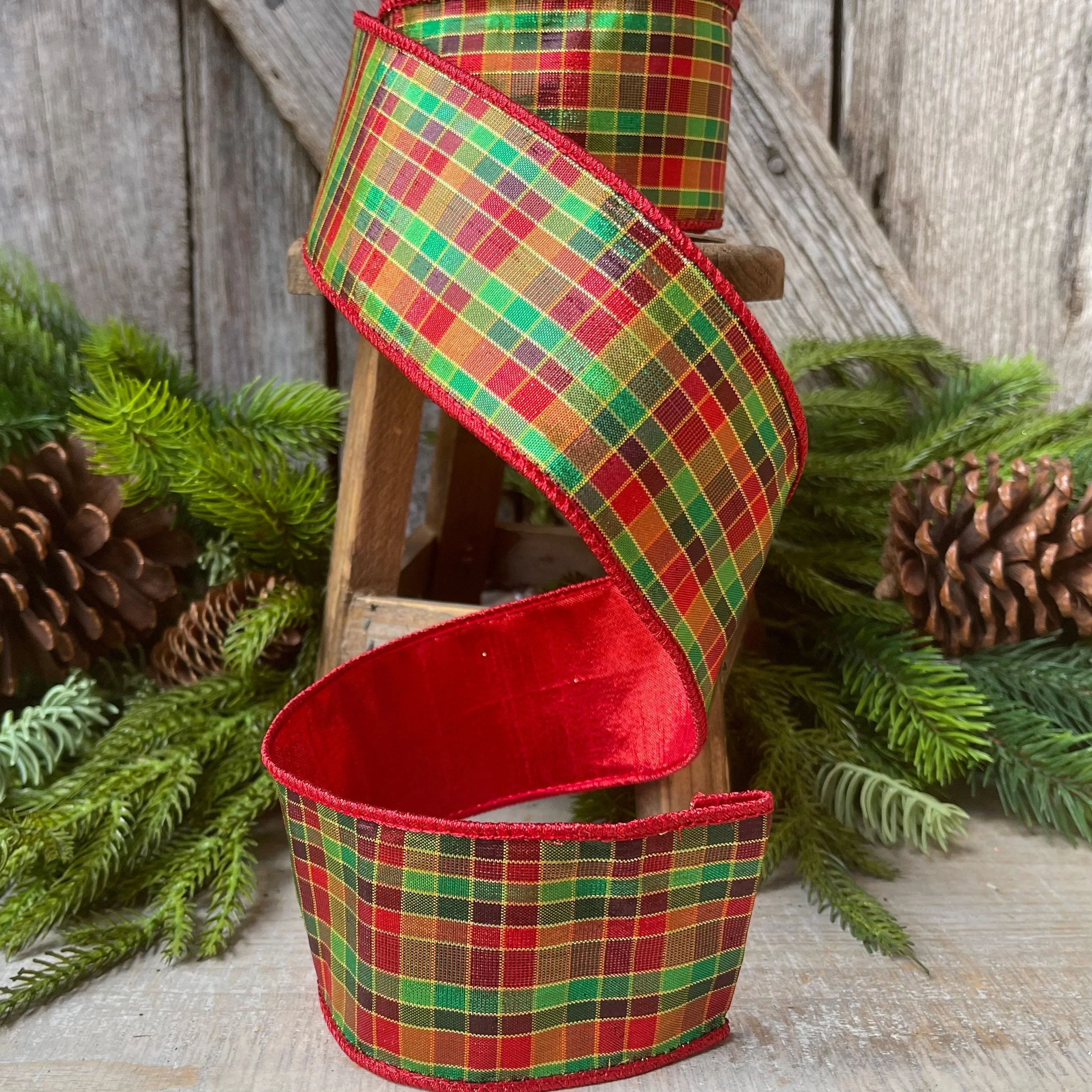 2.5" Christmas Pixie Plaid, Farrisilk Ribbon