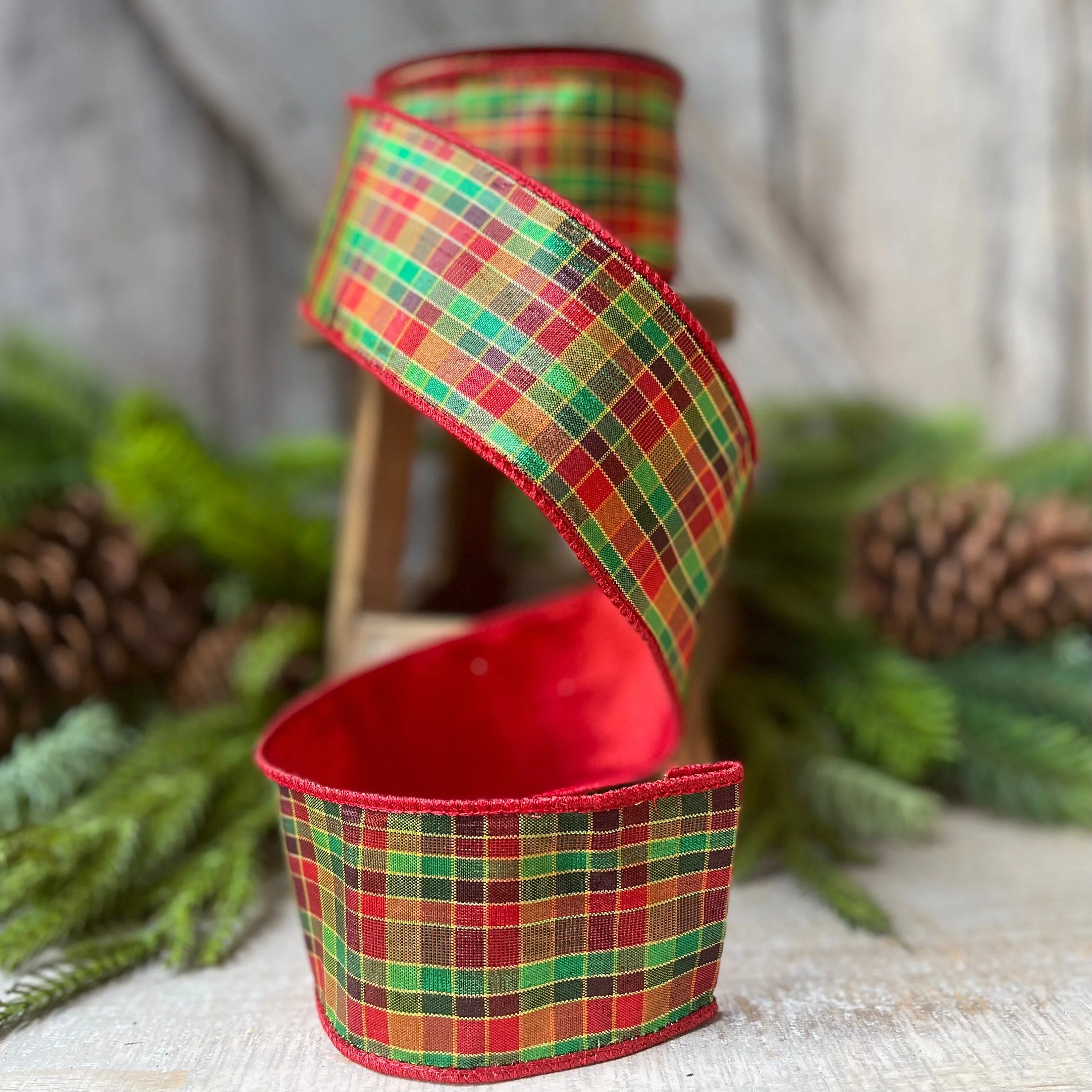 2.5" Christmas Pixie Plaid, Farrisilk Ribbon