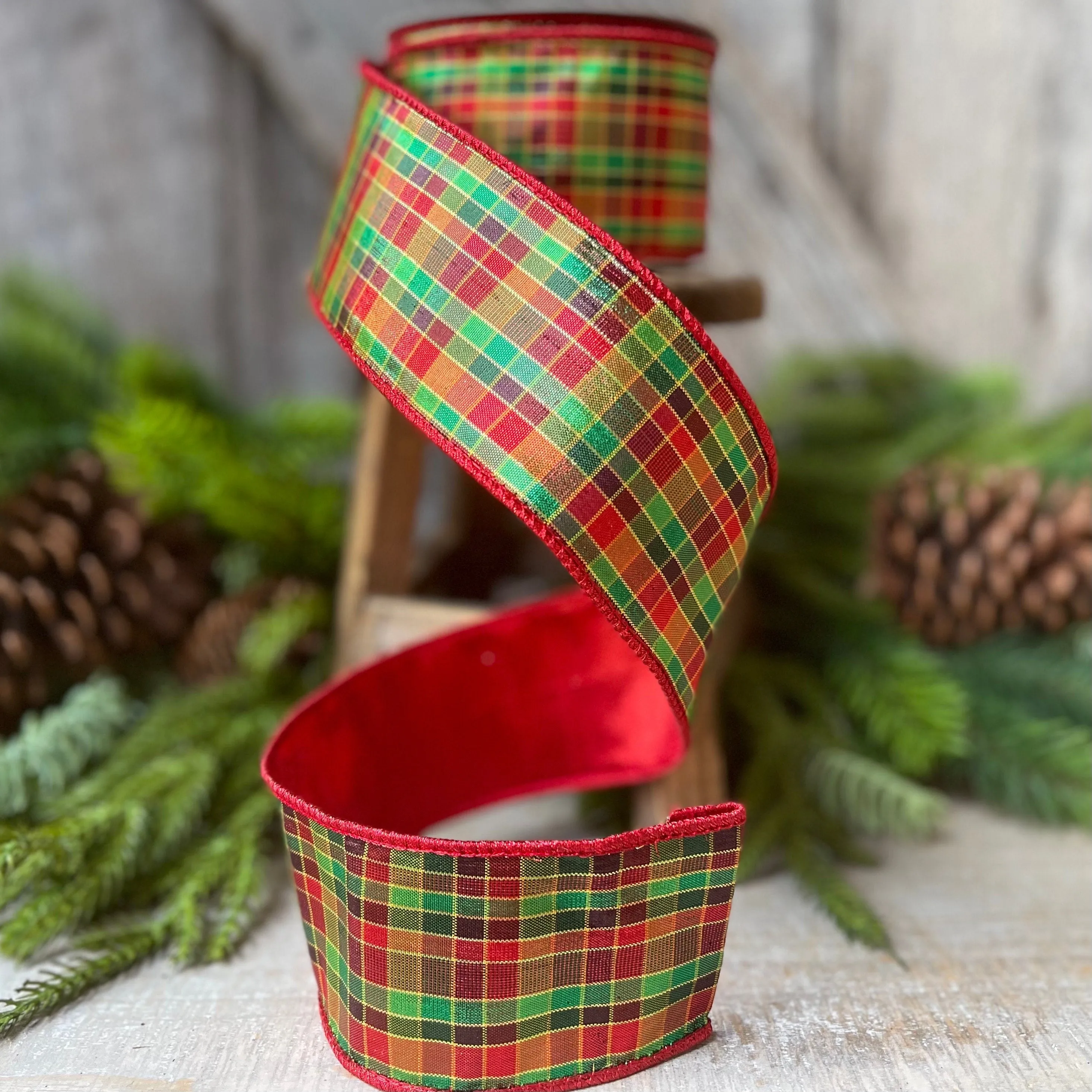 2.5" Christmas Pixie Plaid, Farrisilk Ribbon