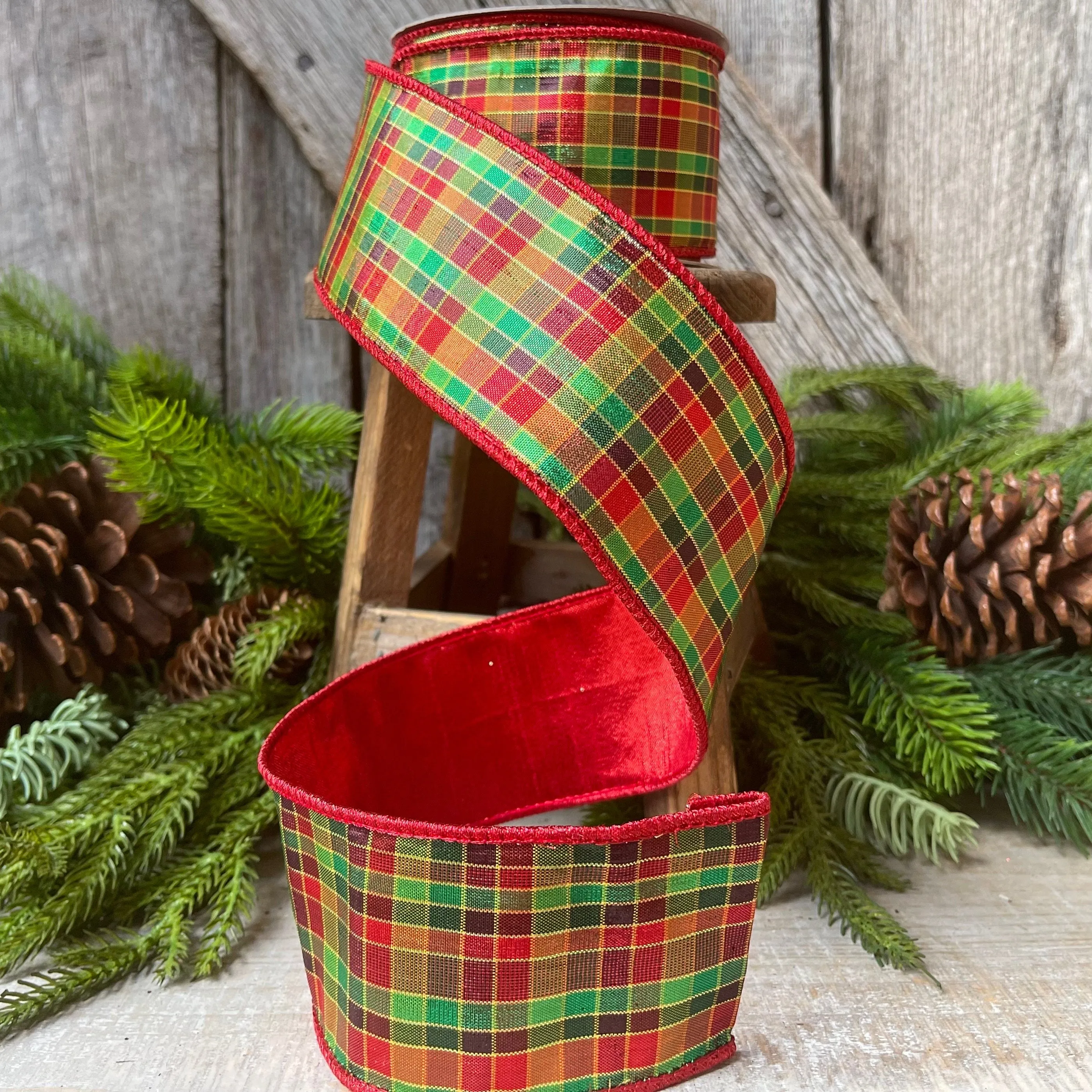 2.5" Christmas Pixie Plaid, Farrisilk Ribbon