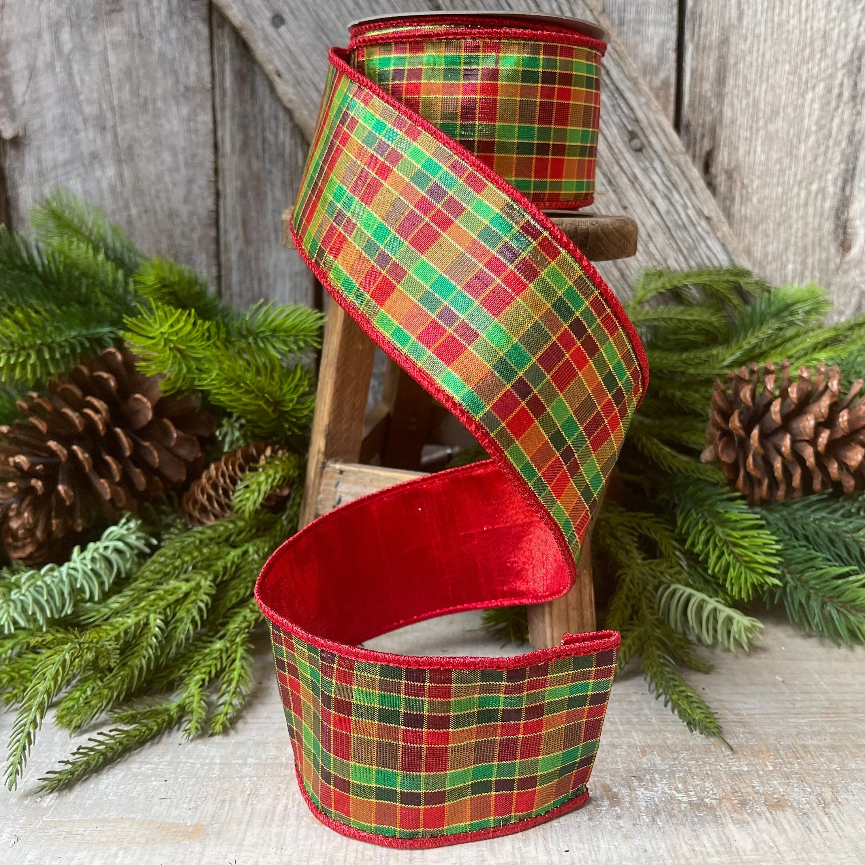 2.5" Christmas Pixie Plaid, Farrisilk Ribbon