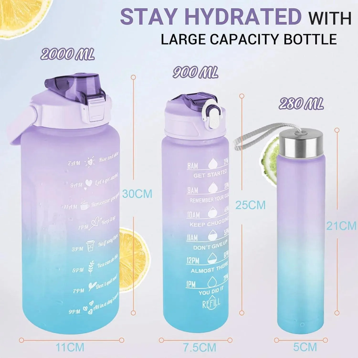 3-Piece Motivational Water Bottle Set