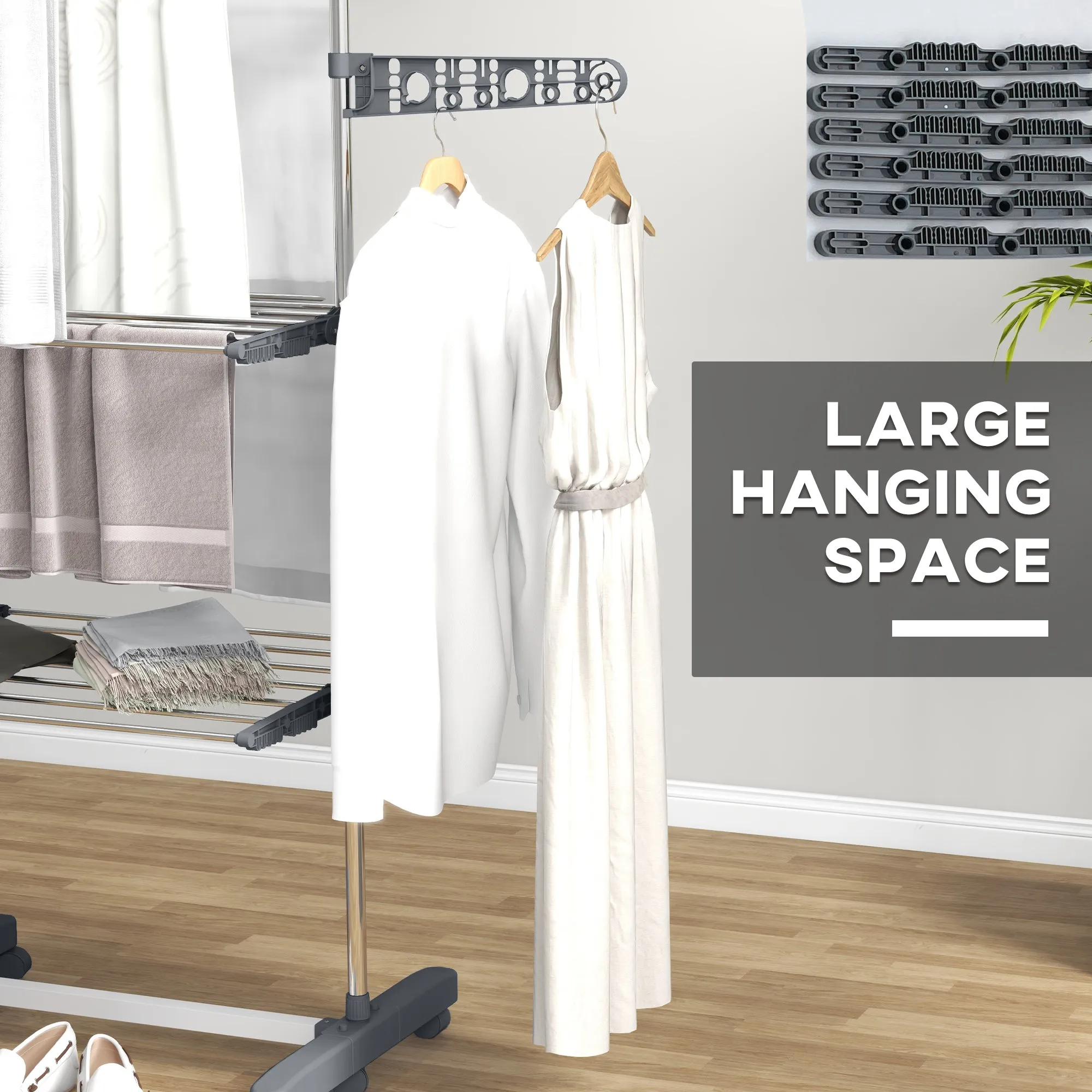 3-Tier Large Clothes Airer Stainless Steel Clothes Drying Rack Grey