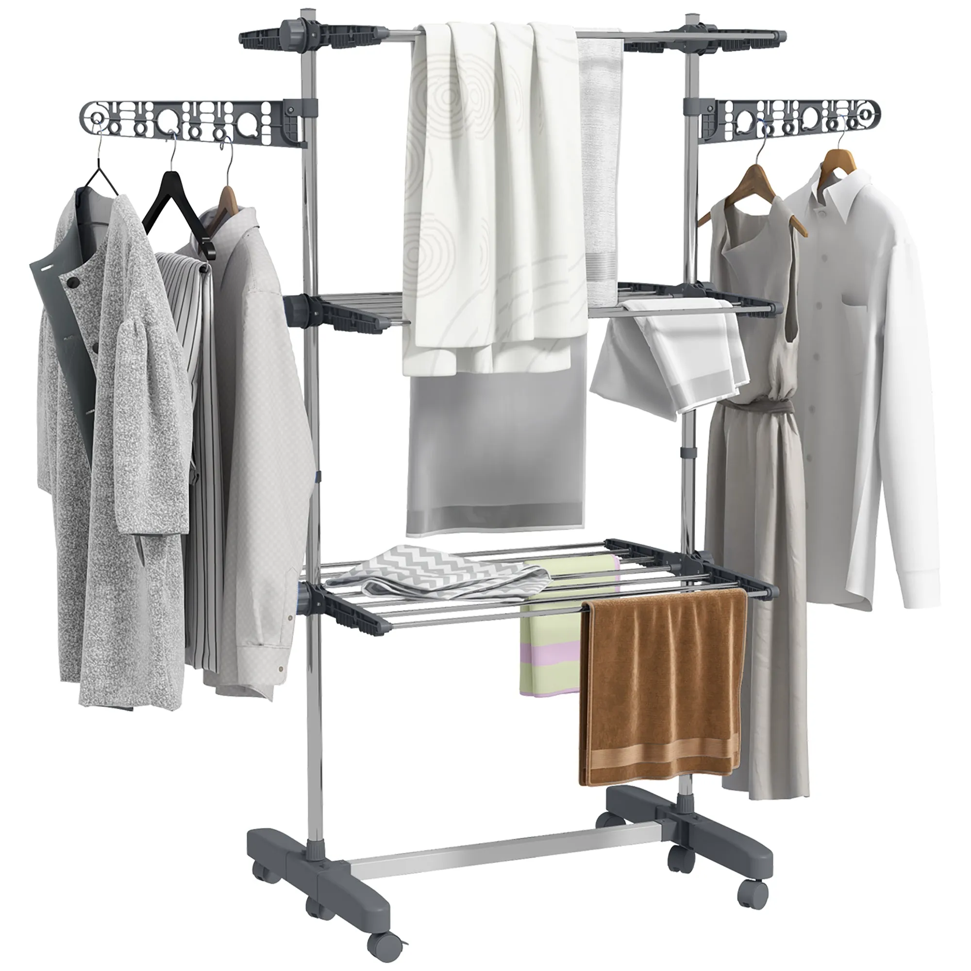 3-Tier Large Clothes Airer Stainless Steel Clothes Drying Rack Grey