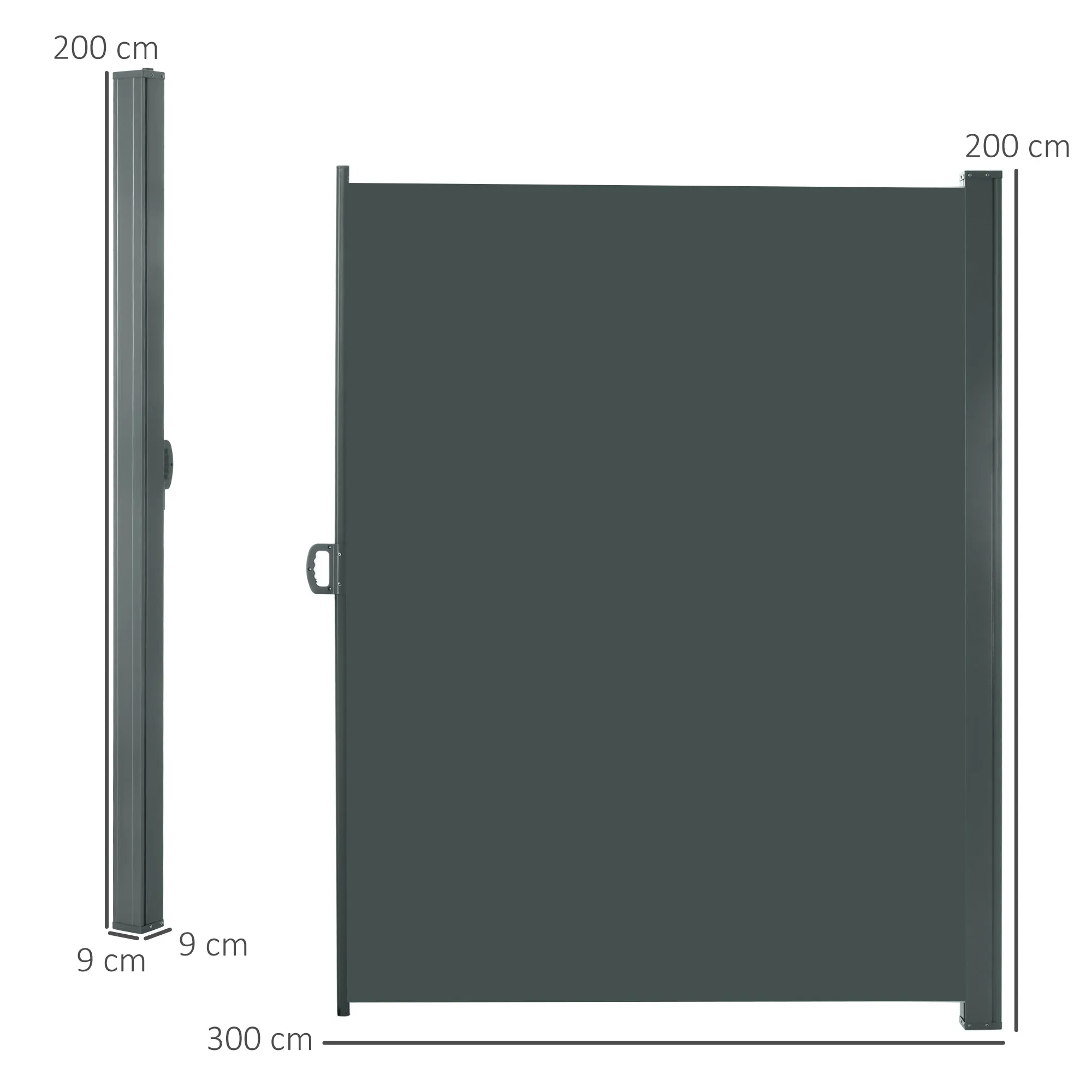 3 x 2m Retractable Sun Side Awning Screen Fence Patio Garden Wall Balcony Screening Panel Outdoor Blind Privacy Divider, Grey