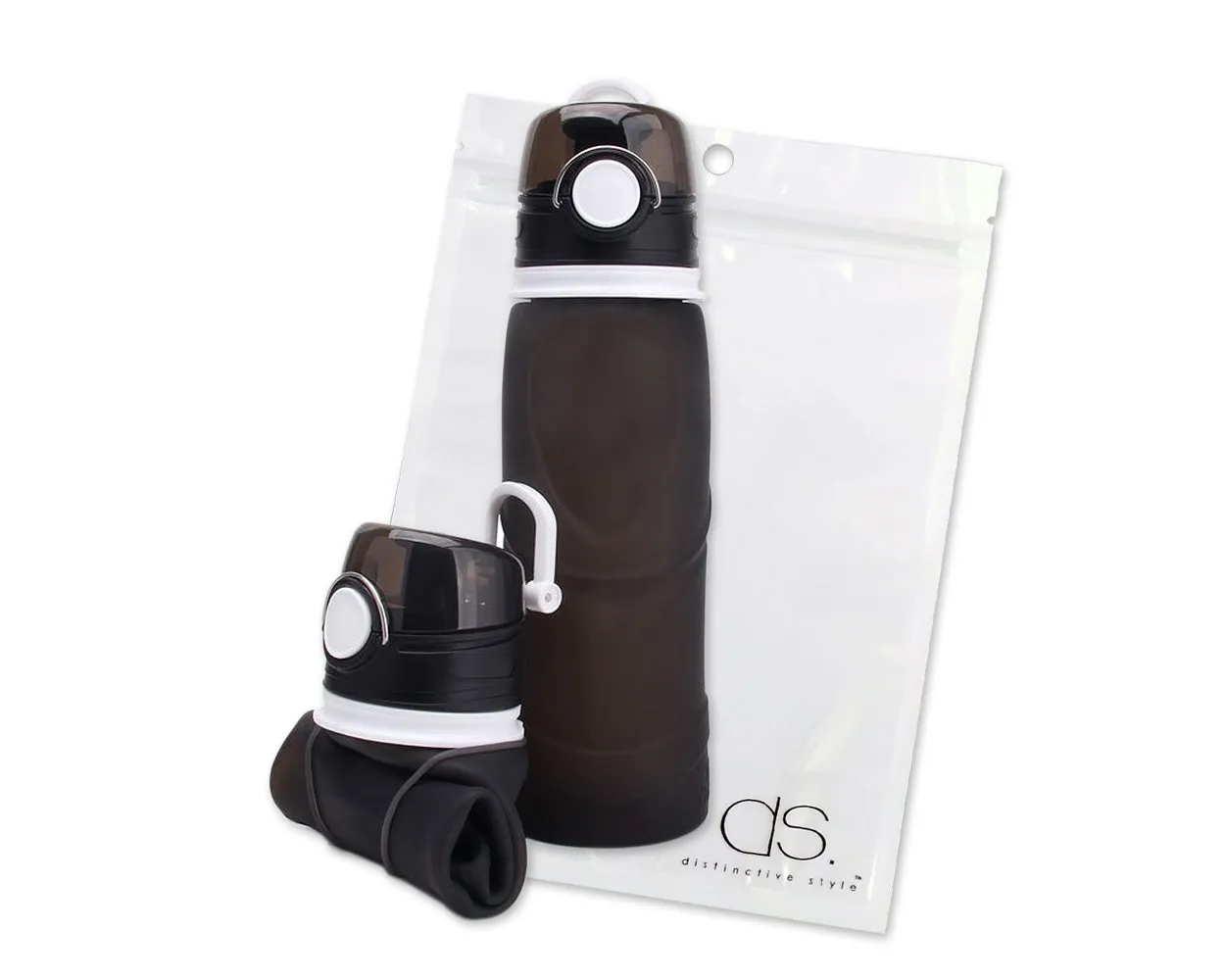 750ml Collapsible Leak Proof Silicone Water Bottle for Cycling - Black