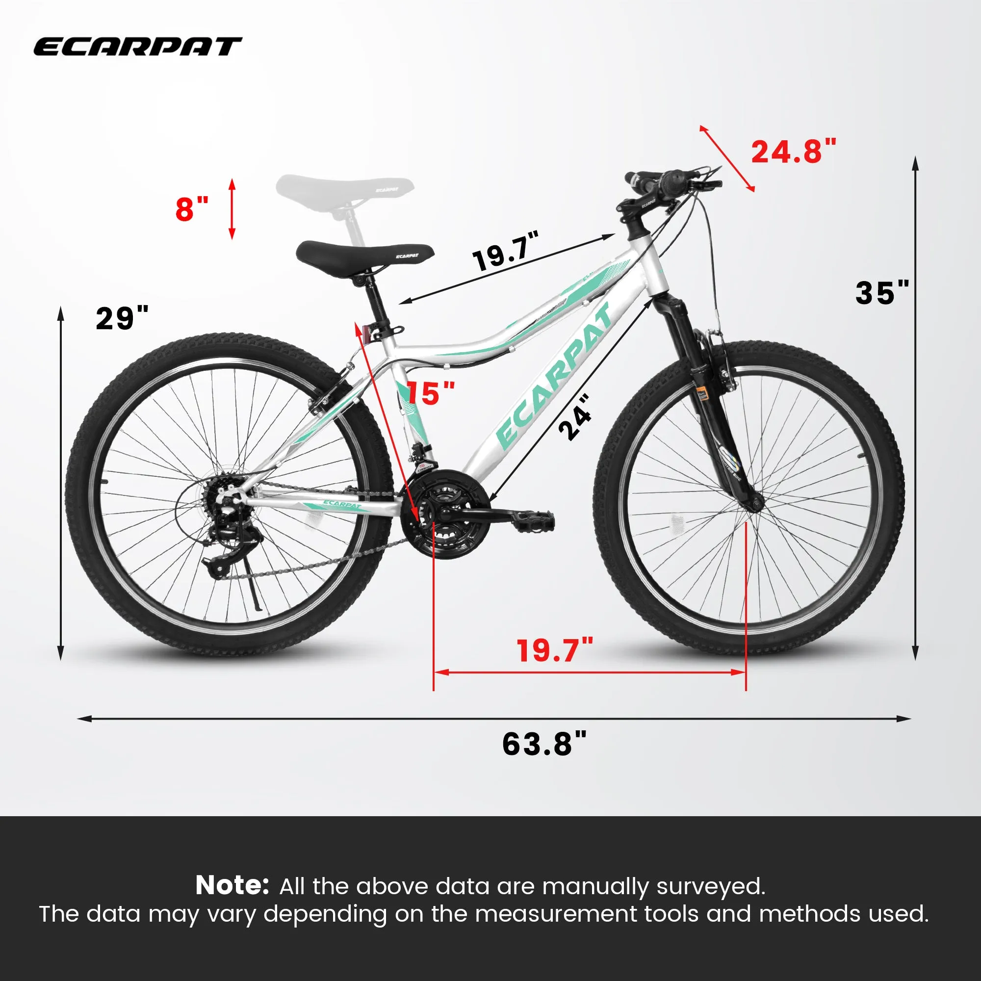 A24208 Ecarpat 24  Inch Mountain Bike, 21-Speed V-Brake, Front Suspension,  Carbon Steel Frame Mountain Bike For  Teenagers Girls Women Bicycles