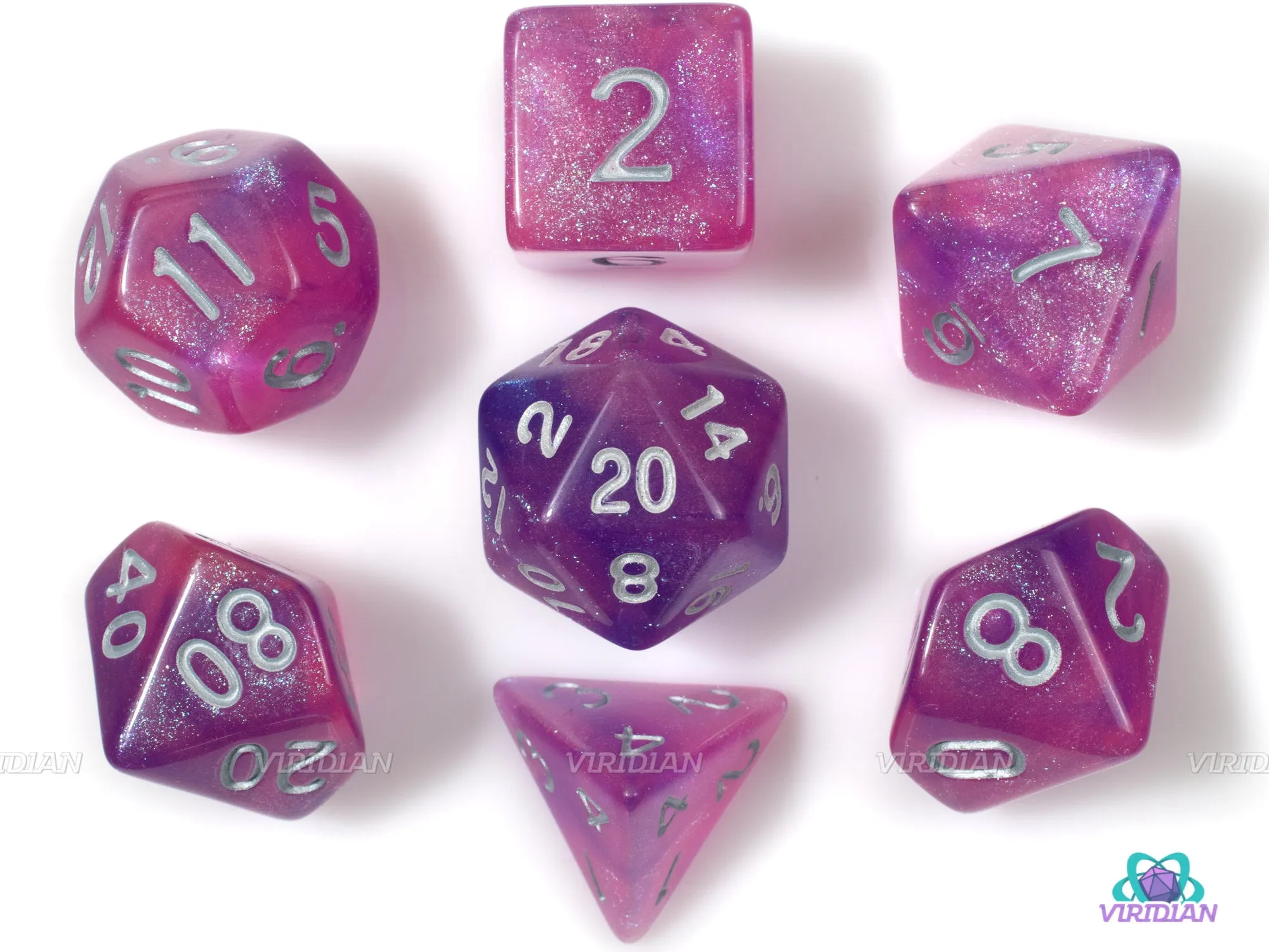 Arcane Spark (Silver) | Deep Purple Glitter Acrylic Dice Set (7) | Dungeons and Dragons (DnD)