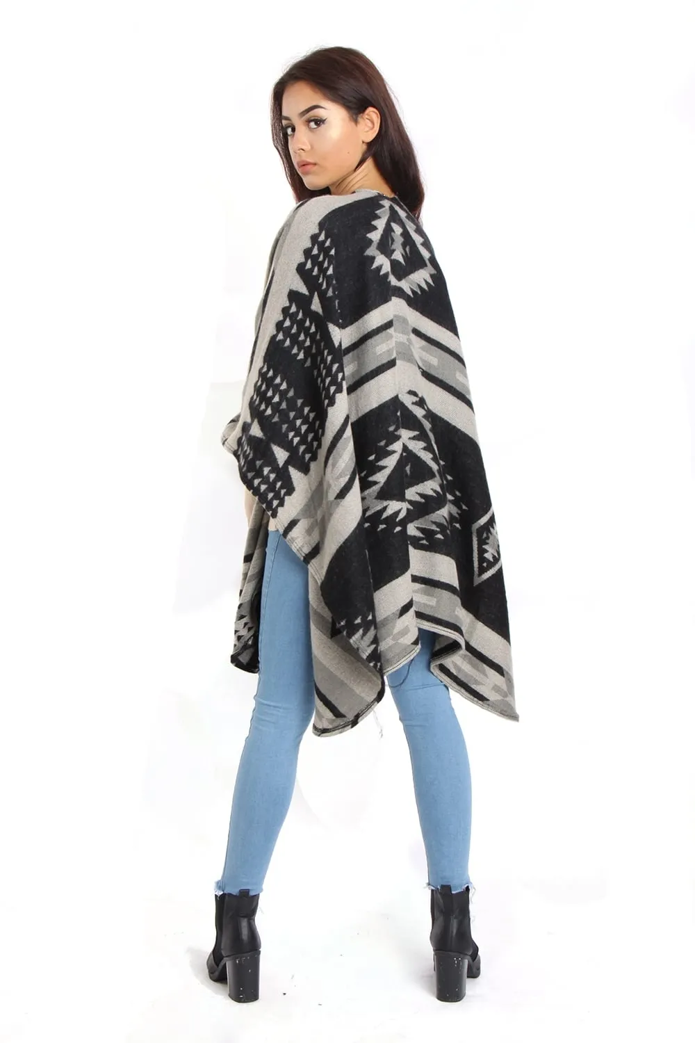 Black Grey White Aztec Blanket Cape