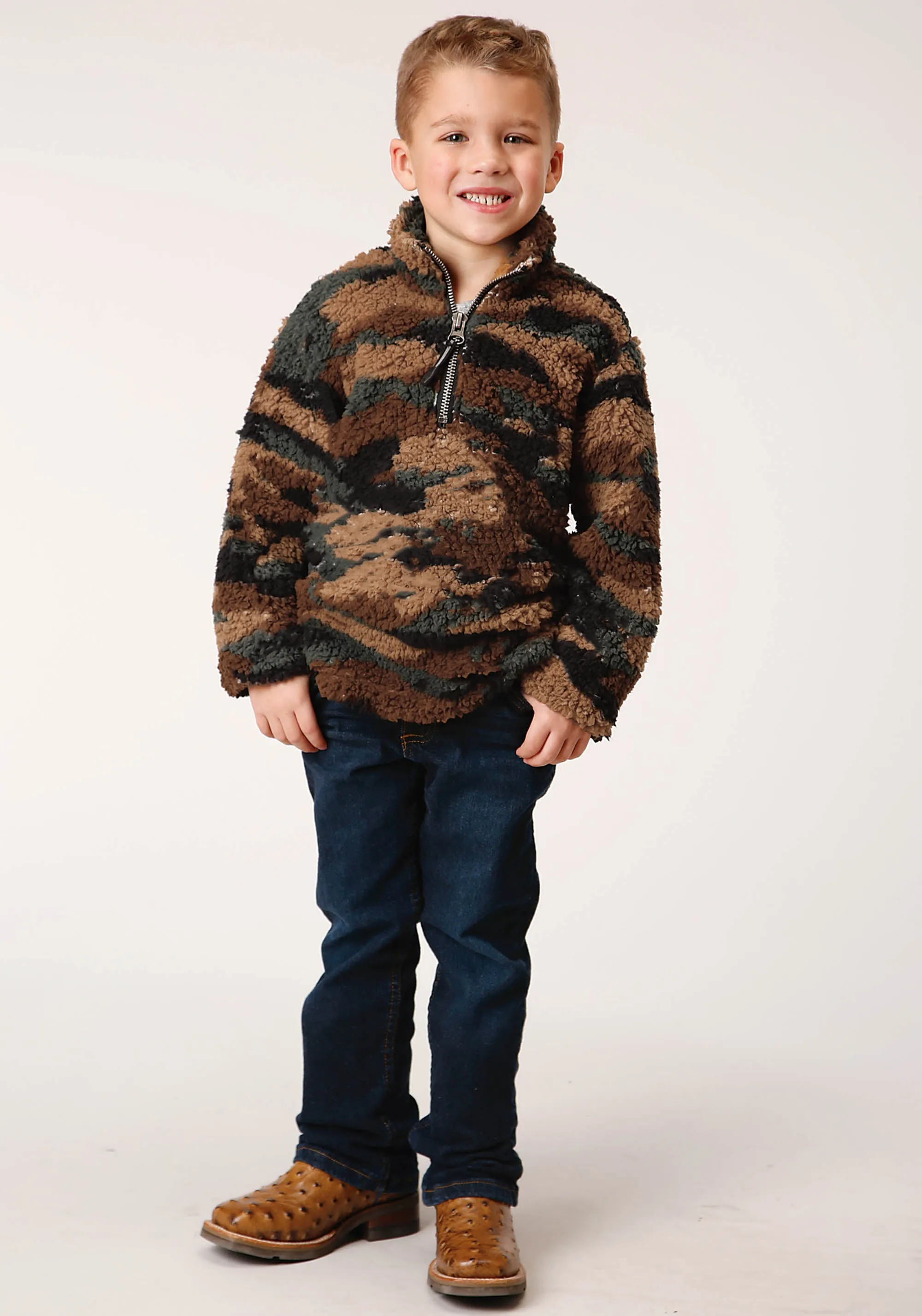 BOYS POLAR FLEECE  CAMO PRINT PULLOVER