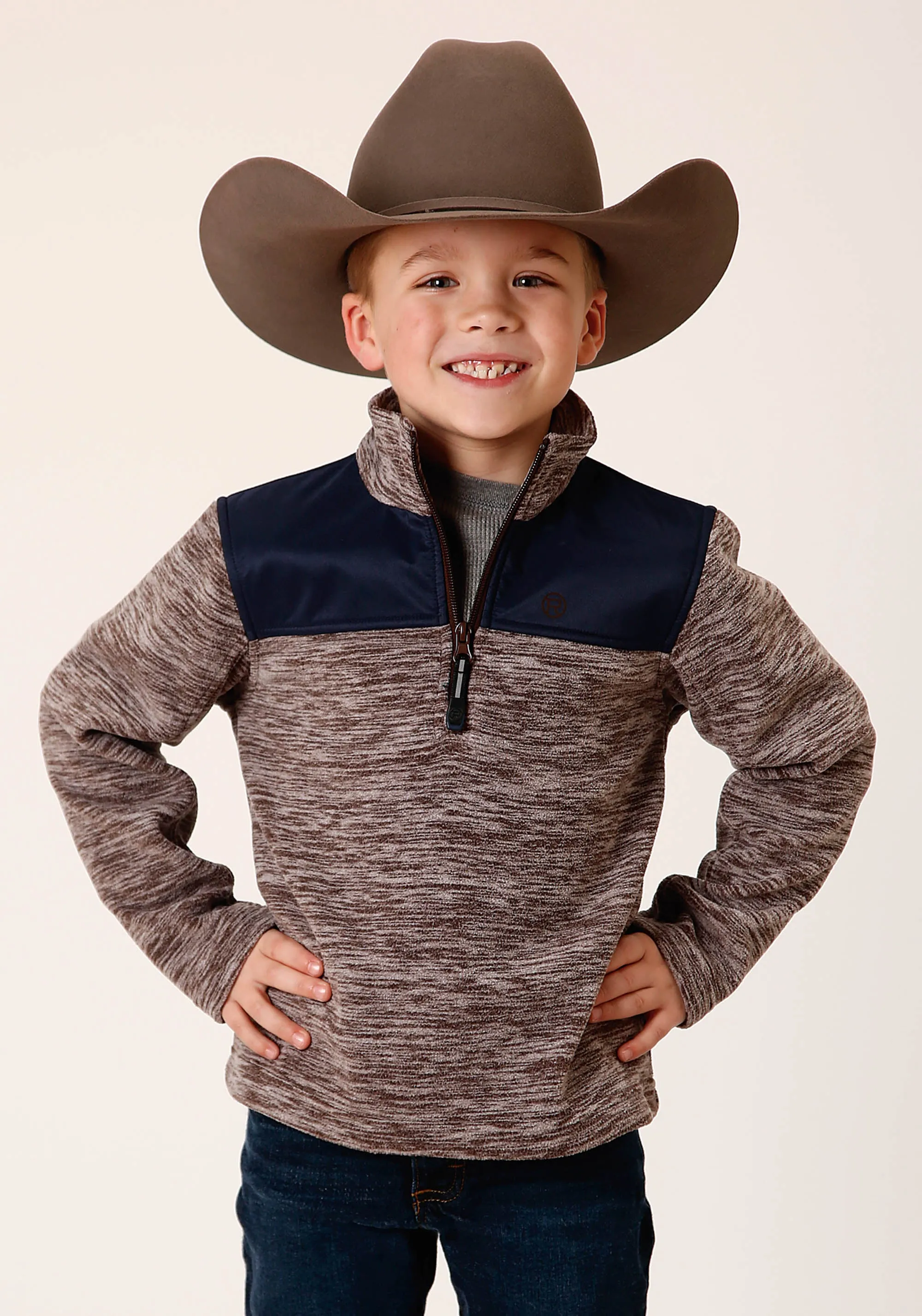 BOYS POLAR FLEECE  HEATHER CHOCOLATE  PULLOVER