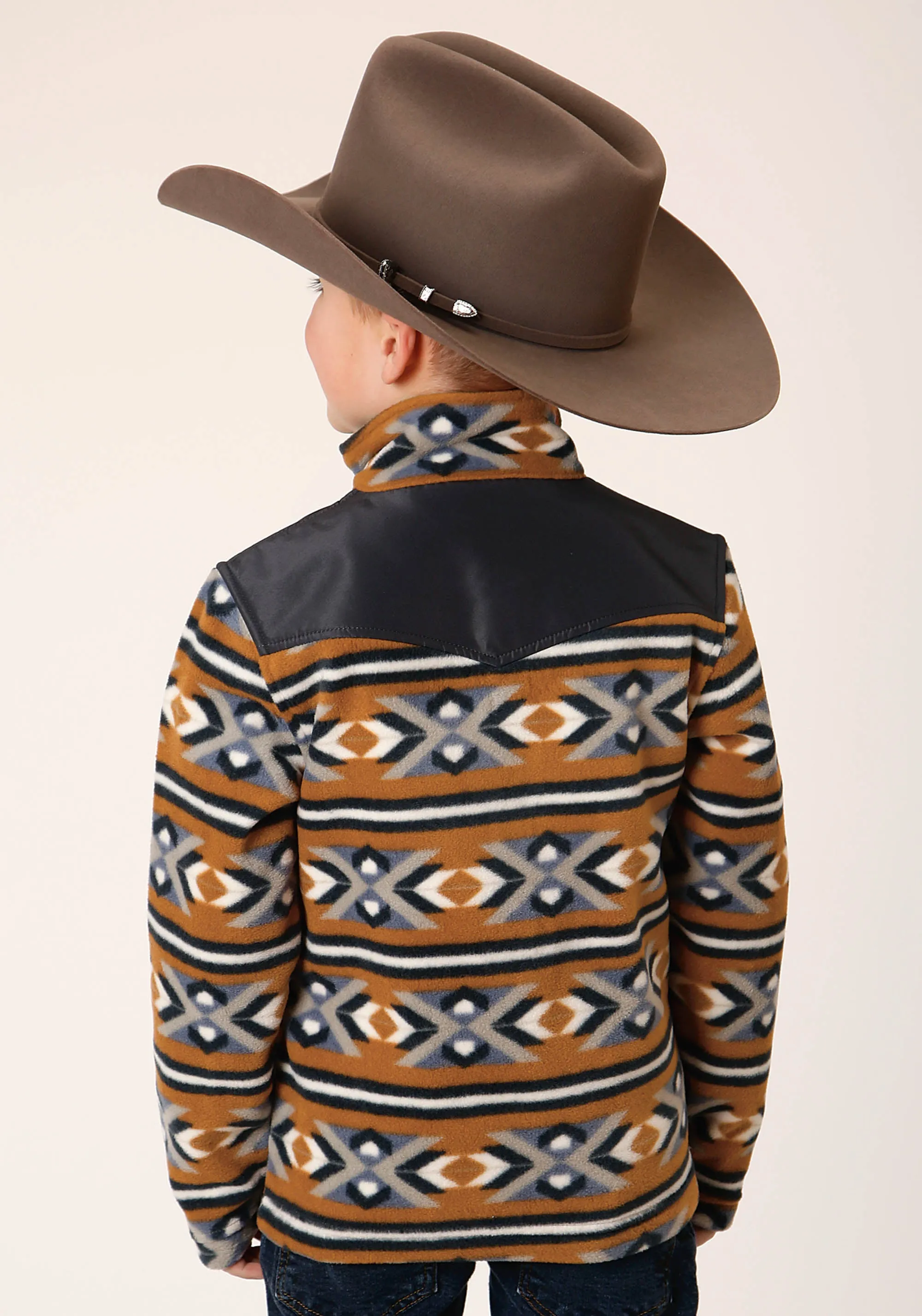 BOYS POLAR FLEECE  ORANGE AZTEC PRINT PULLOVER