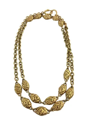 CL Quilted Oval Medallion Station Chain Link Necklace