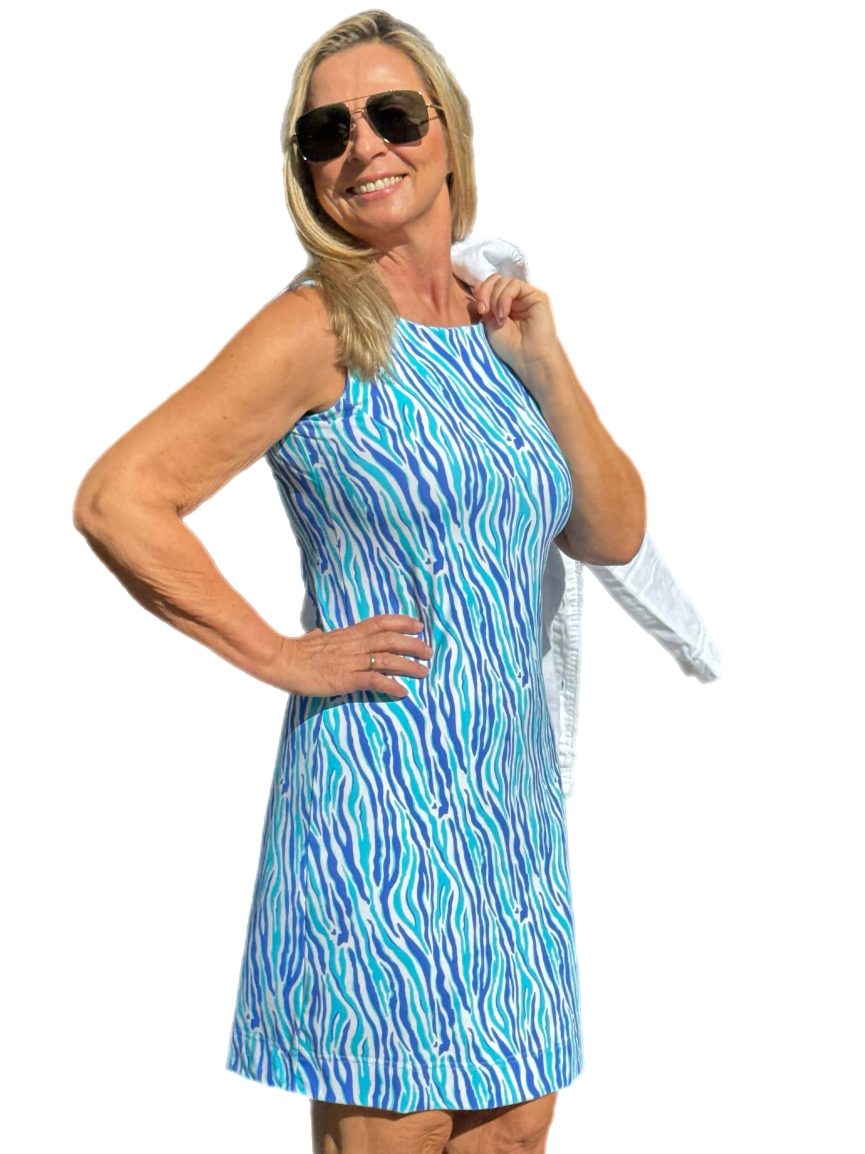 Classic Shift Dress with UPF50  Blue Zebra