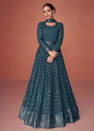 Dusty Blue Bridesmaid Wear Wedding Wear Anarkali Suit