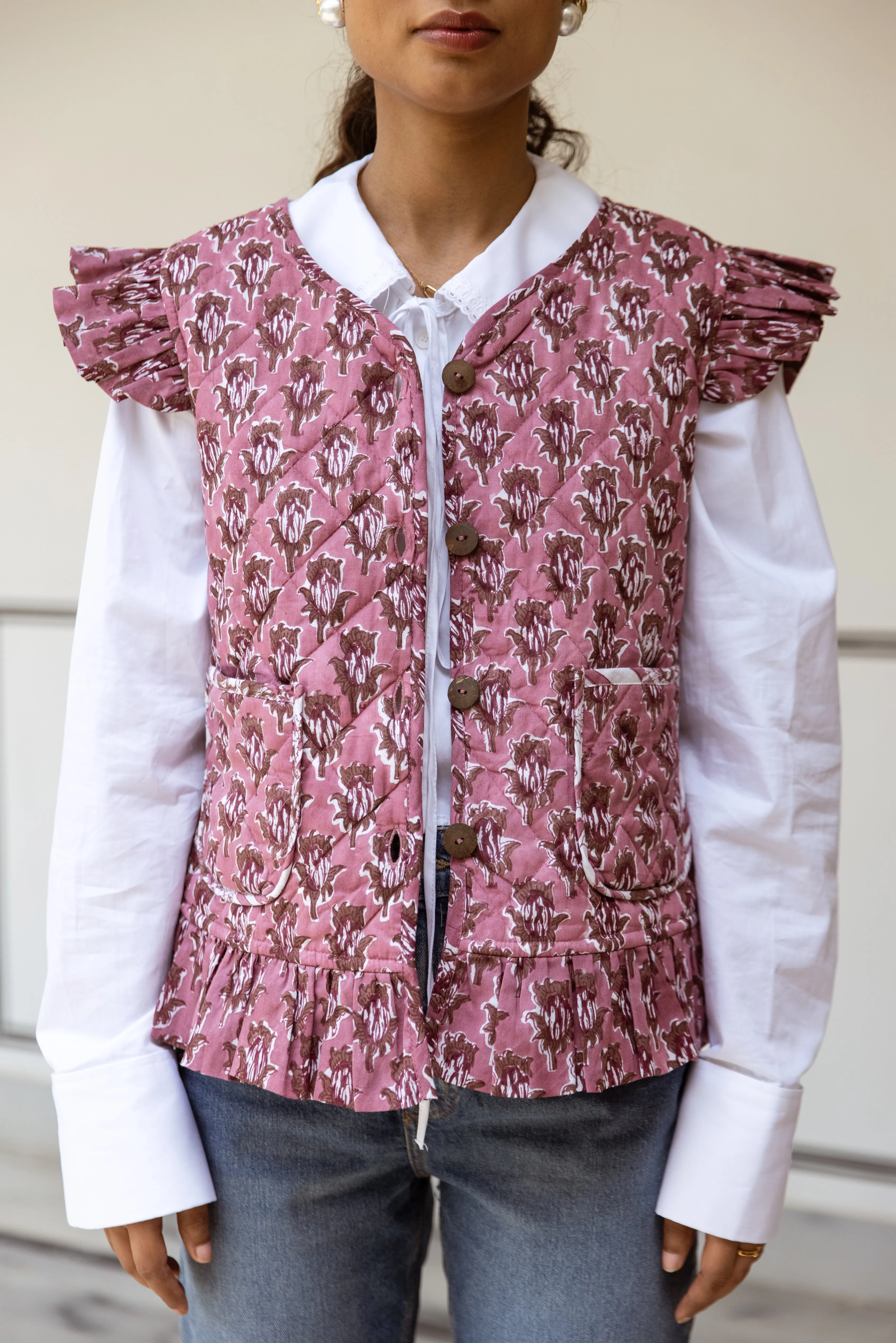 Frill Waistcoat - Dusky Pink