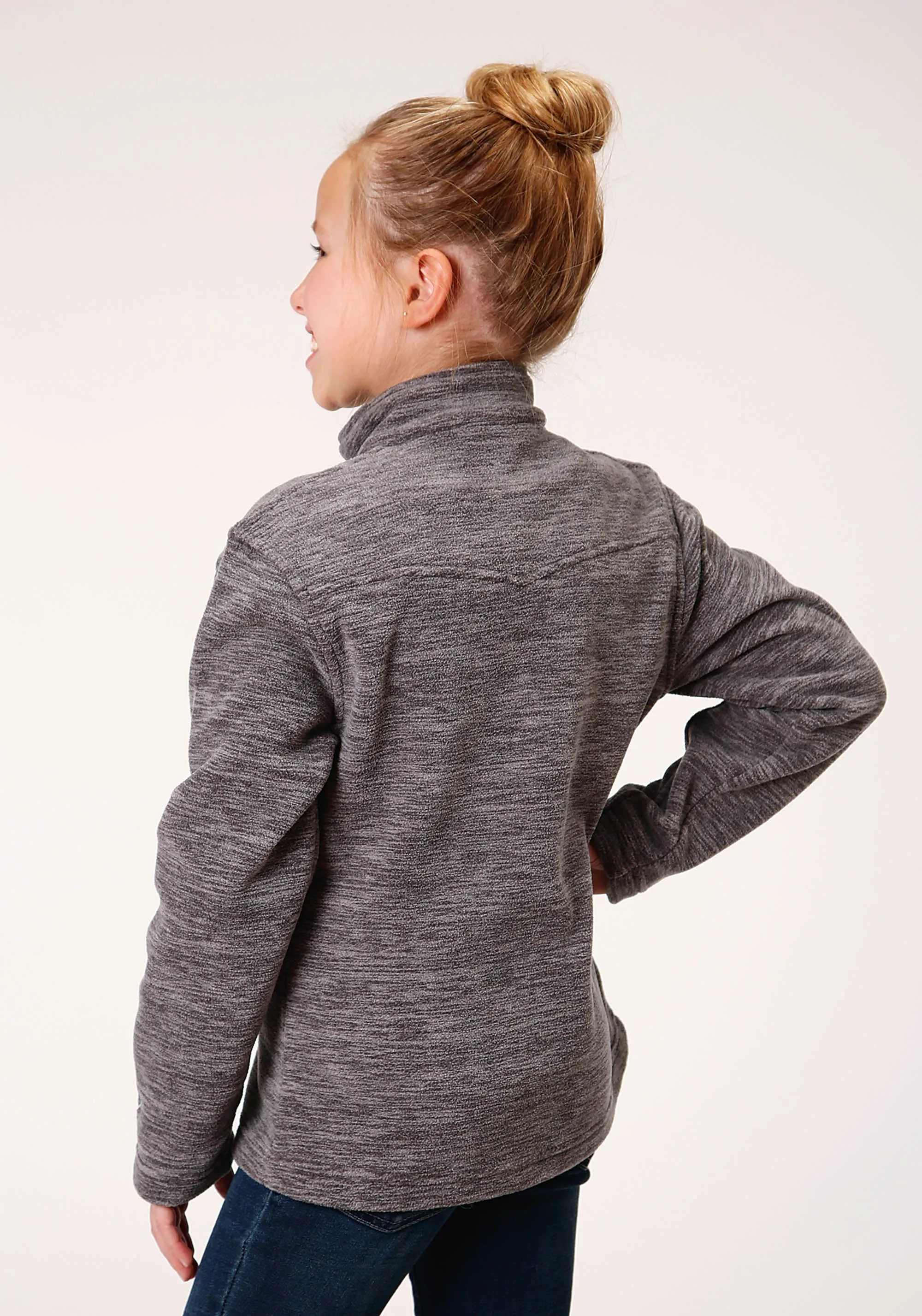 GIRLS  MELANGE GREY MICRO POLAR FLEECE PULLOVER