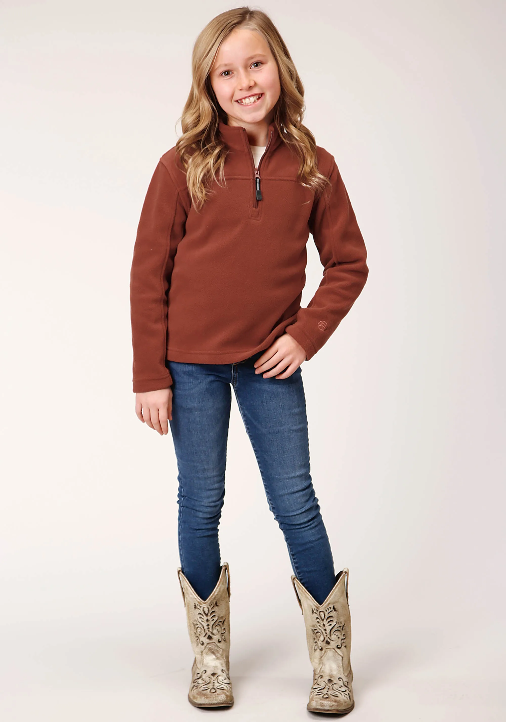 GIRLS  SIENNA RUST MICRO POLAR FLEECE PULLOVER