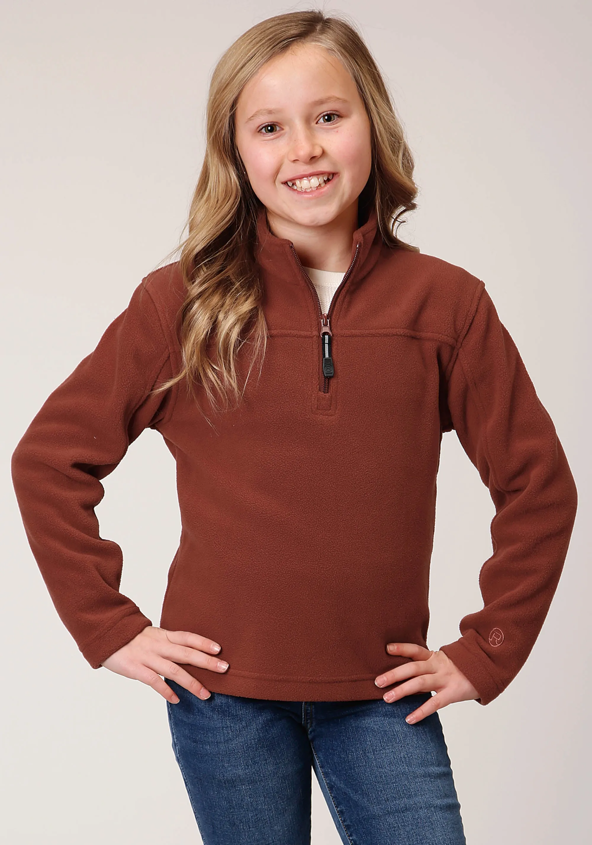 GIRLS  SIENNA RUST MICRO POLAR FLEECE PULLOVER