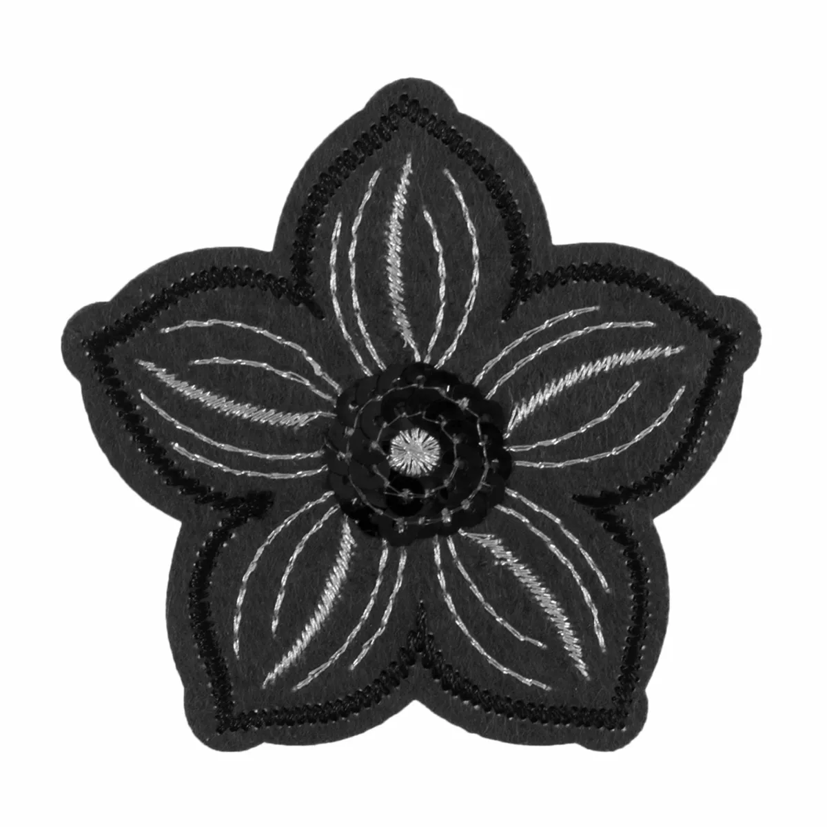 Grey Sequin Flower - Iron -On & Sew-On Patch