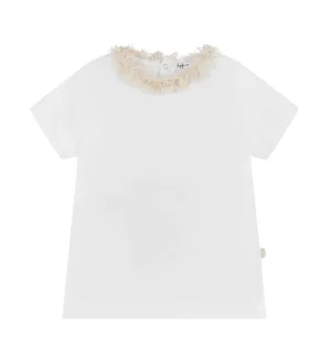 ILG White Short Sleeve Tee with Tweed Collar