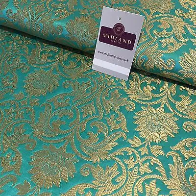 Indian Floral gold metallic banarsi brocade faux silk fabric 44" Wide M692