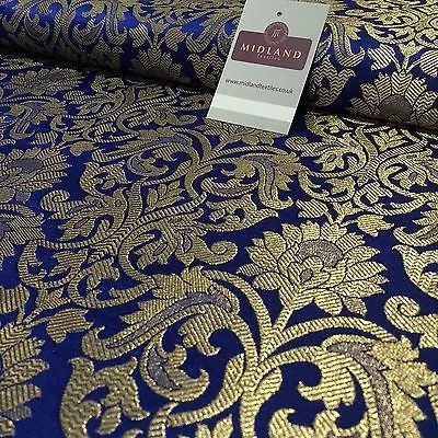 Indian Floral gold metallic banarsi brocade faux silk fabric 44" Wide M692