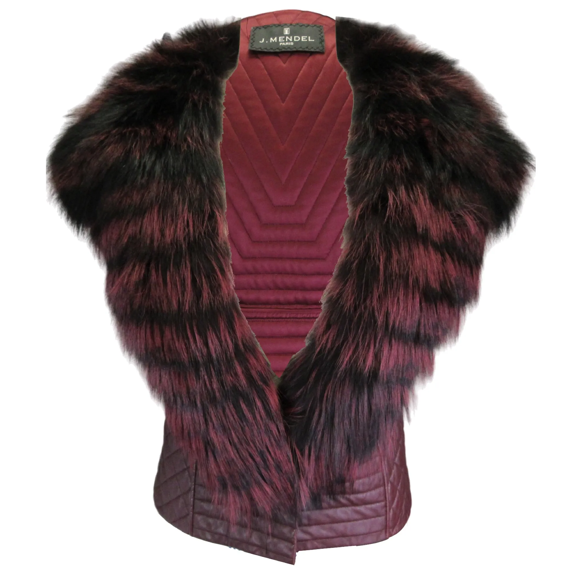 J. Mendel Burgundy Fox Fur Trimmed Quilted Leather Vest