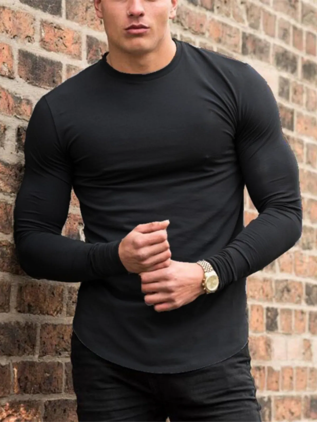 Men's Sports Solid Color Slim Long Sleeve Shirt & T-Shirt