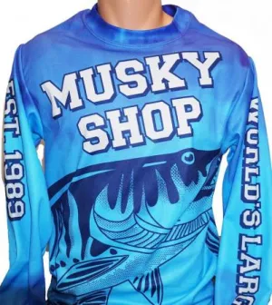 Musky Shop Long Sleeve Performance T-Shirt Crew Neck Jersey Blue