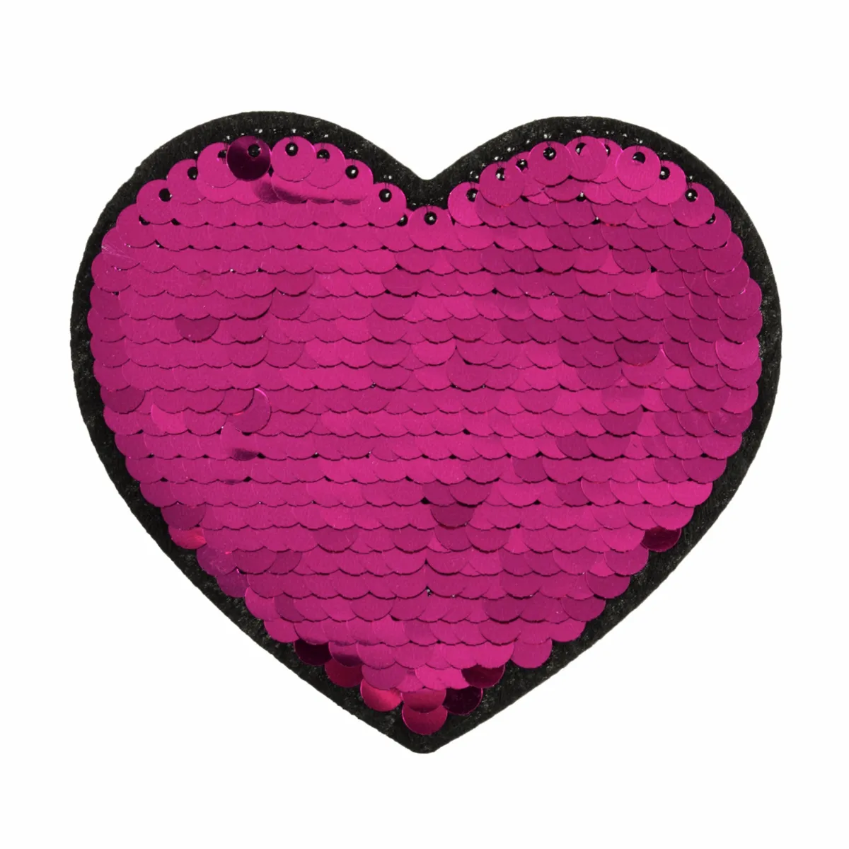 Pink Heart Sequin- Iron -On & Sew-On Patch  (Flip Sequin Motif)