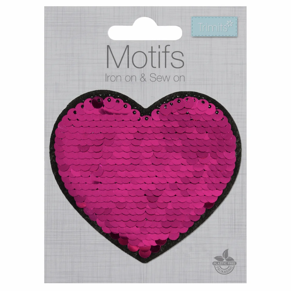 Pink Heart Sequin- Iron -On & Sew-On Patch  (Flip Sequin Motif)