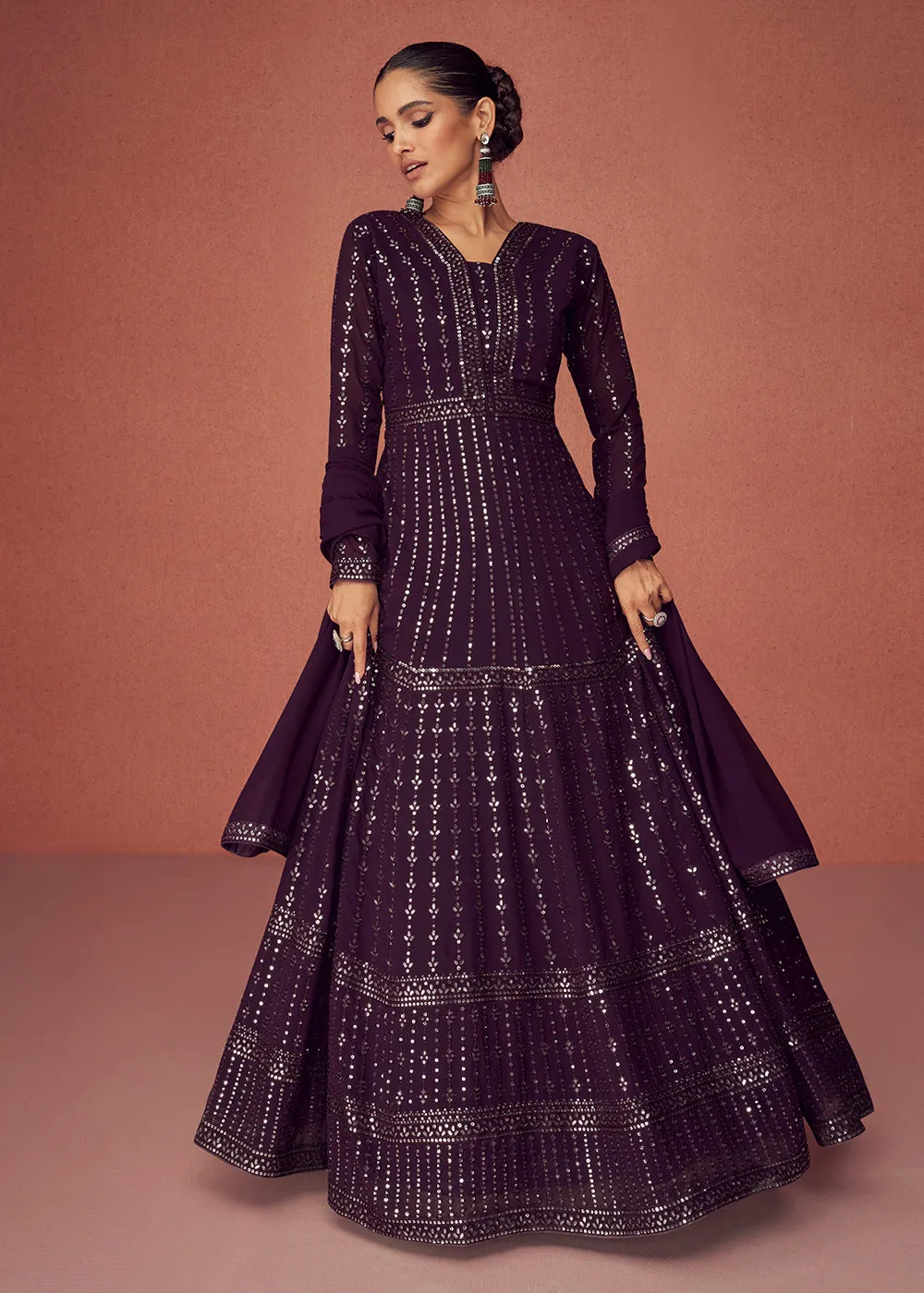 Plum Purple Bridesmaid Wear Wedding Wear Anarkali Suit