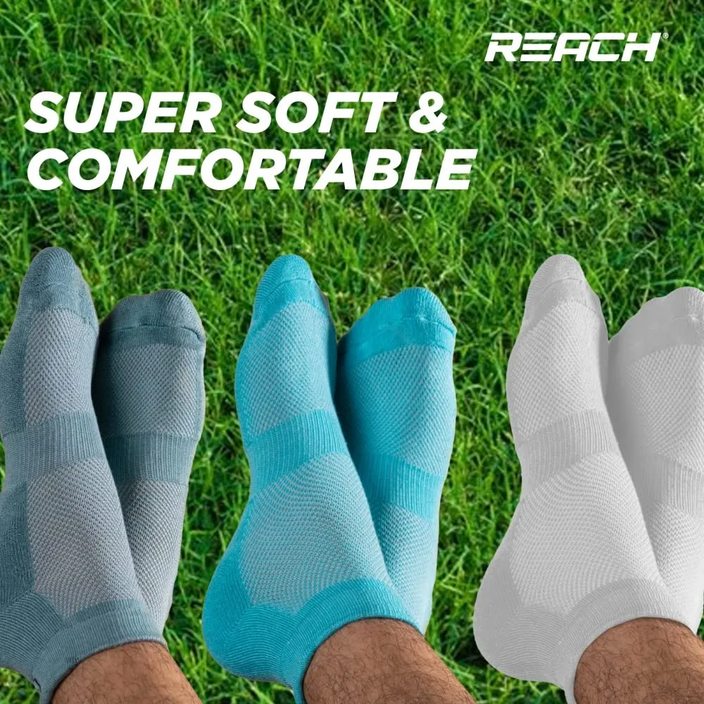 REACH Bamboo Fibre Ankle Length Socks For Men & Women | Breathable Mesh & Odour Free Socks | Sports & Gym Socks | Soft & Comfortable | Pack Of 3 | Aqua Blue, Sea Green & Light Grey