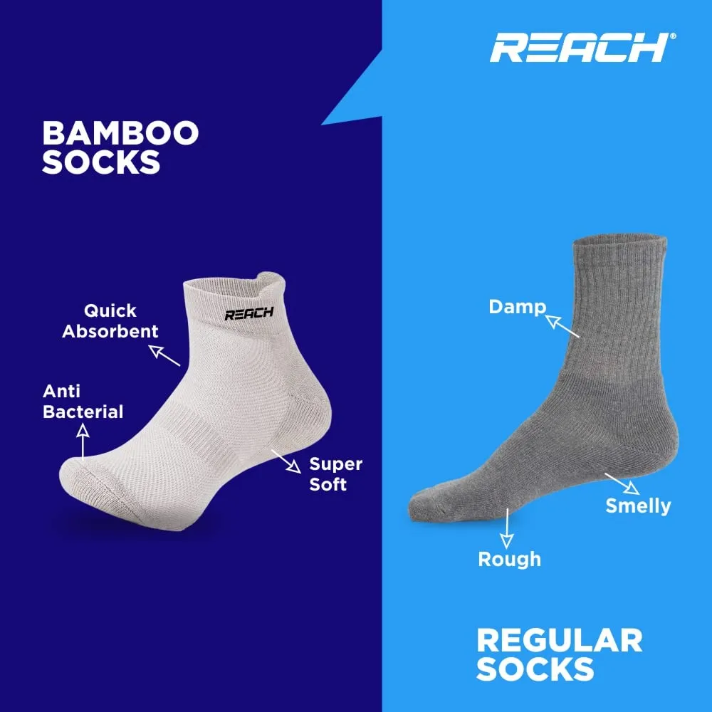 REACH Bamboo Fibre Ankle Length Socks For Mens & Womens | Breathable Mesh & Odour Free Socks | Sports & Gym Socks | Soft & Comfortable | Pack Of 3 - Light Grey, Dark Grey & Black