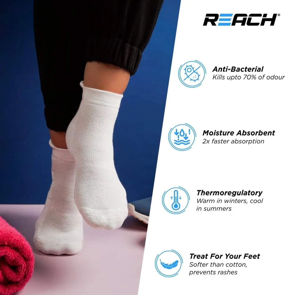 REACH Bamboo Fibre Ankle Length Socks For Mens & Womens | Breathable Mesh & Odour Free Socks | Sports & Gym Socks | Soft & Comfortable | Pack Of 3 - Light Grey, Dark Grey & Black