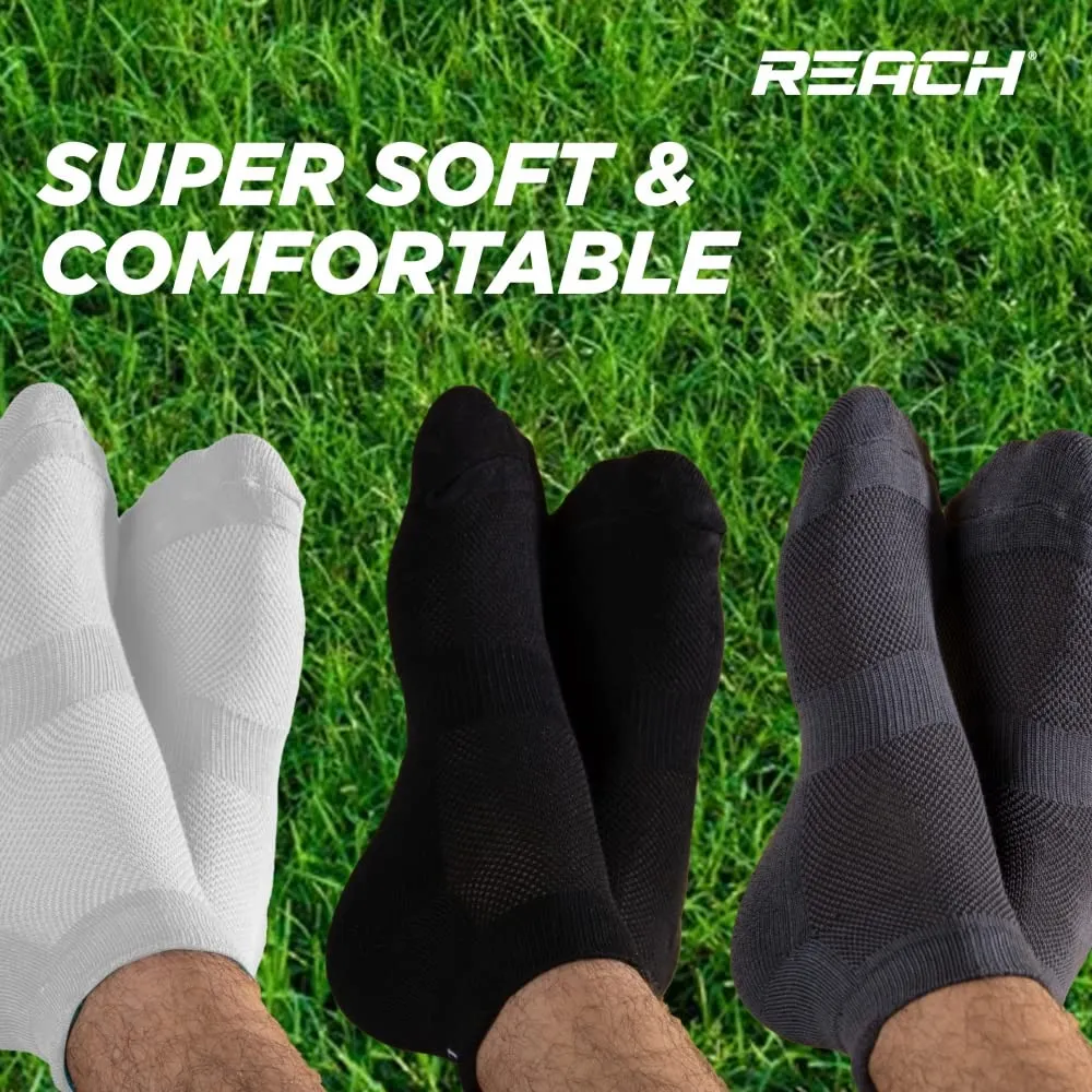 REACH Bamboo Fibre Ankle Length Socks For Mens & Womens | Breathable Mesh & Odour Free Socks | Sports & Gym Socks | Soft & Comfortable | Pack Of 3 - Light Grey, Dark Grey & Black