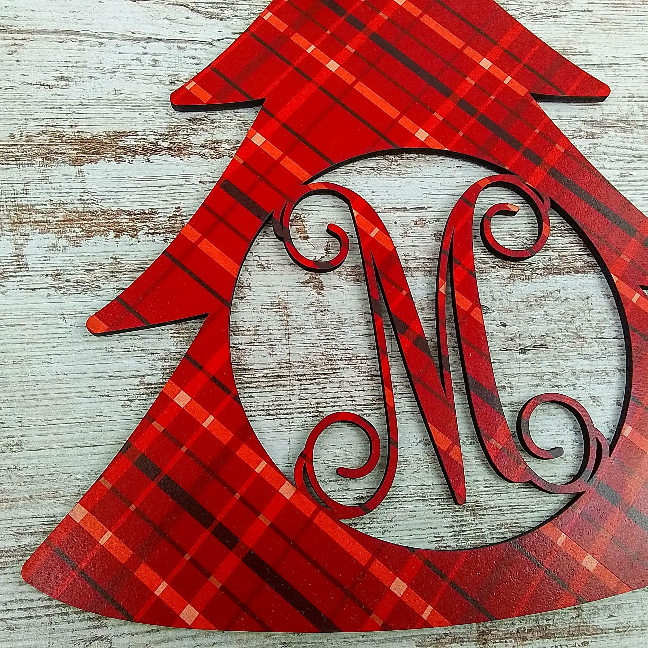 Red and Gold Christmas Décor, Customized Monogram Decoration, Initial Front Door Hanger