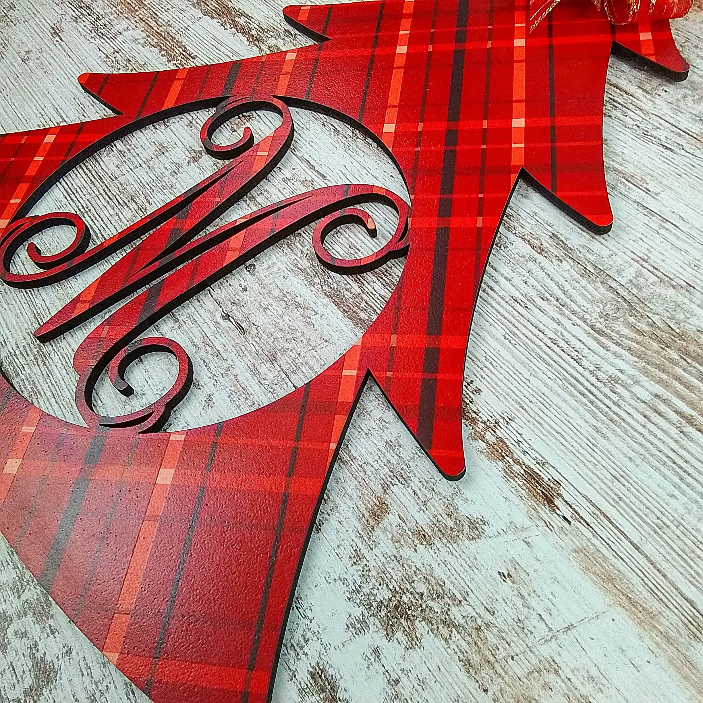 Red and Gold Christmas Décor, Customized Monogram Decoration, Initial Front Door Hanger