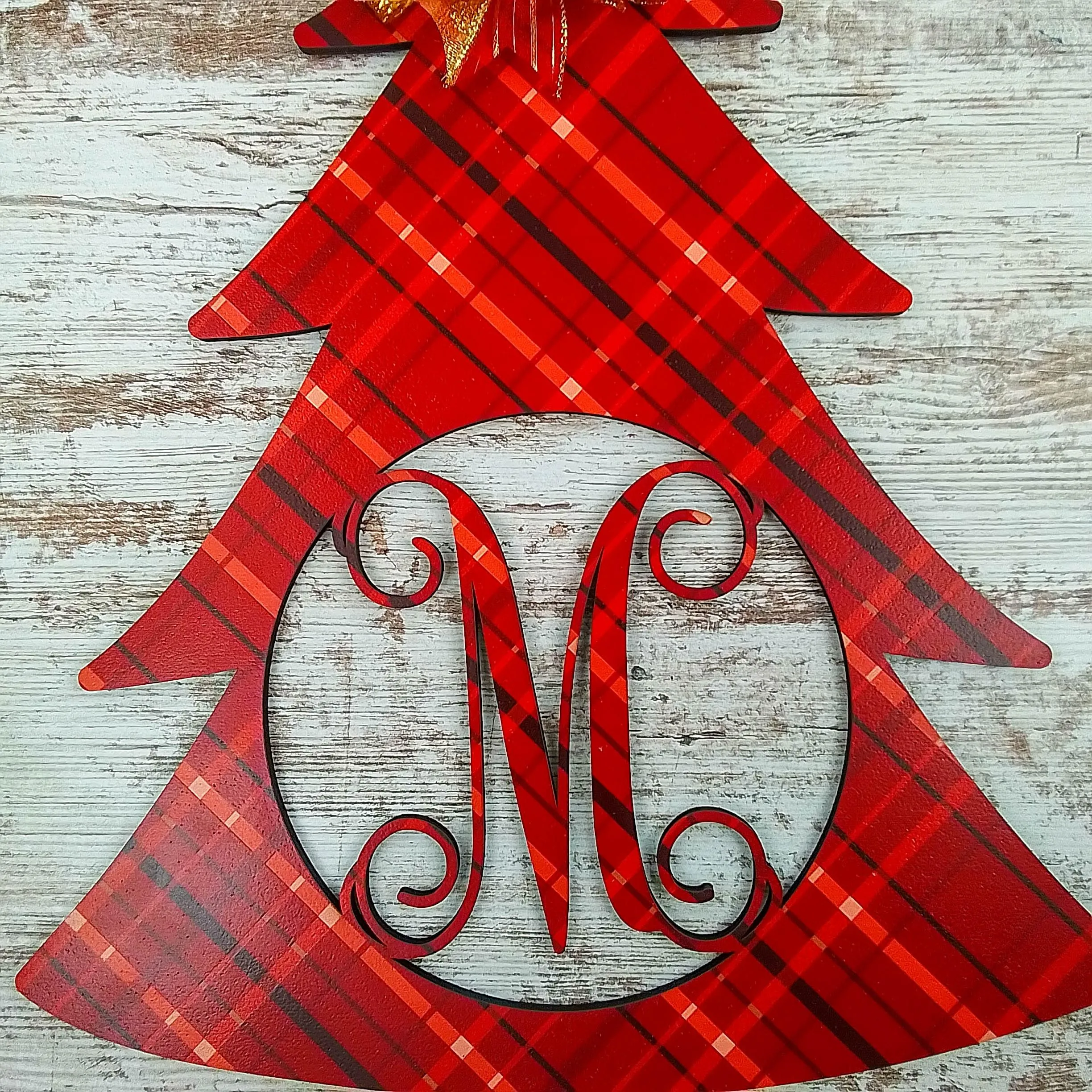 Red and Gold Christmas Décor, Customized Monogram Decoration, Initial Front Door Hanger