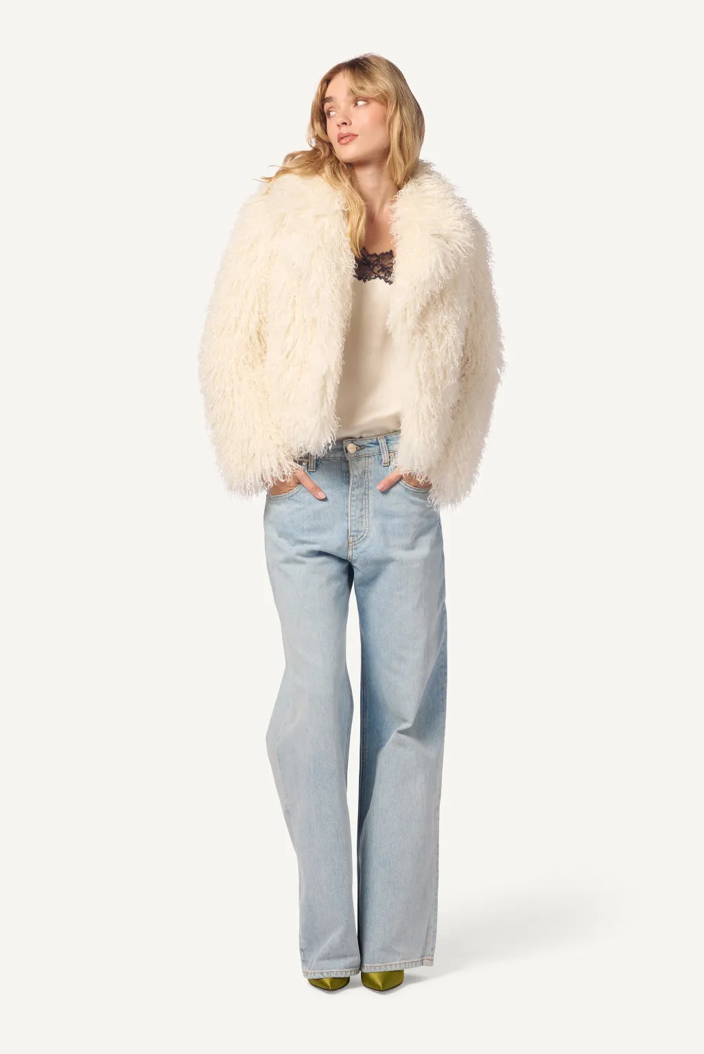 RELAXED FUR COAT - GARDENIA