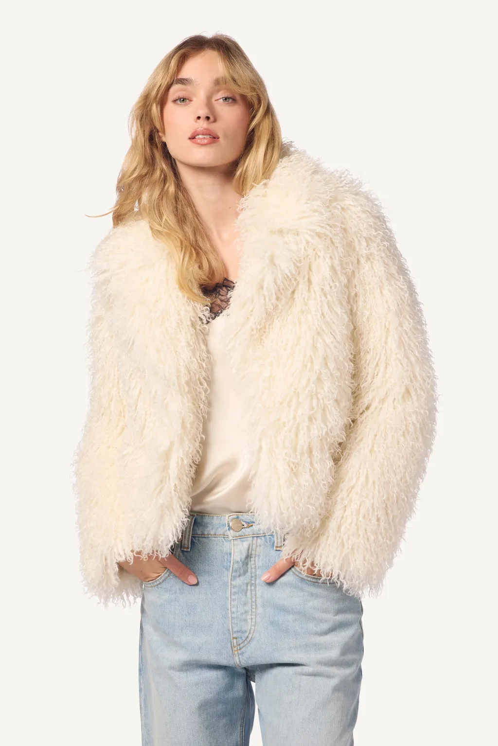 RELAXED FUR COAT - GARDENIA