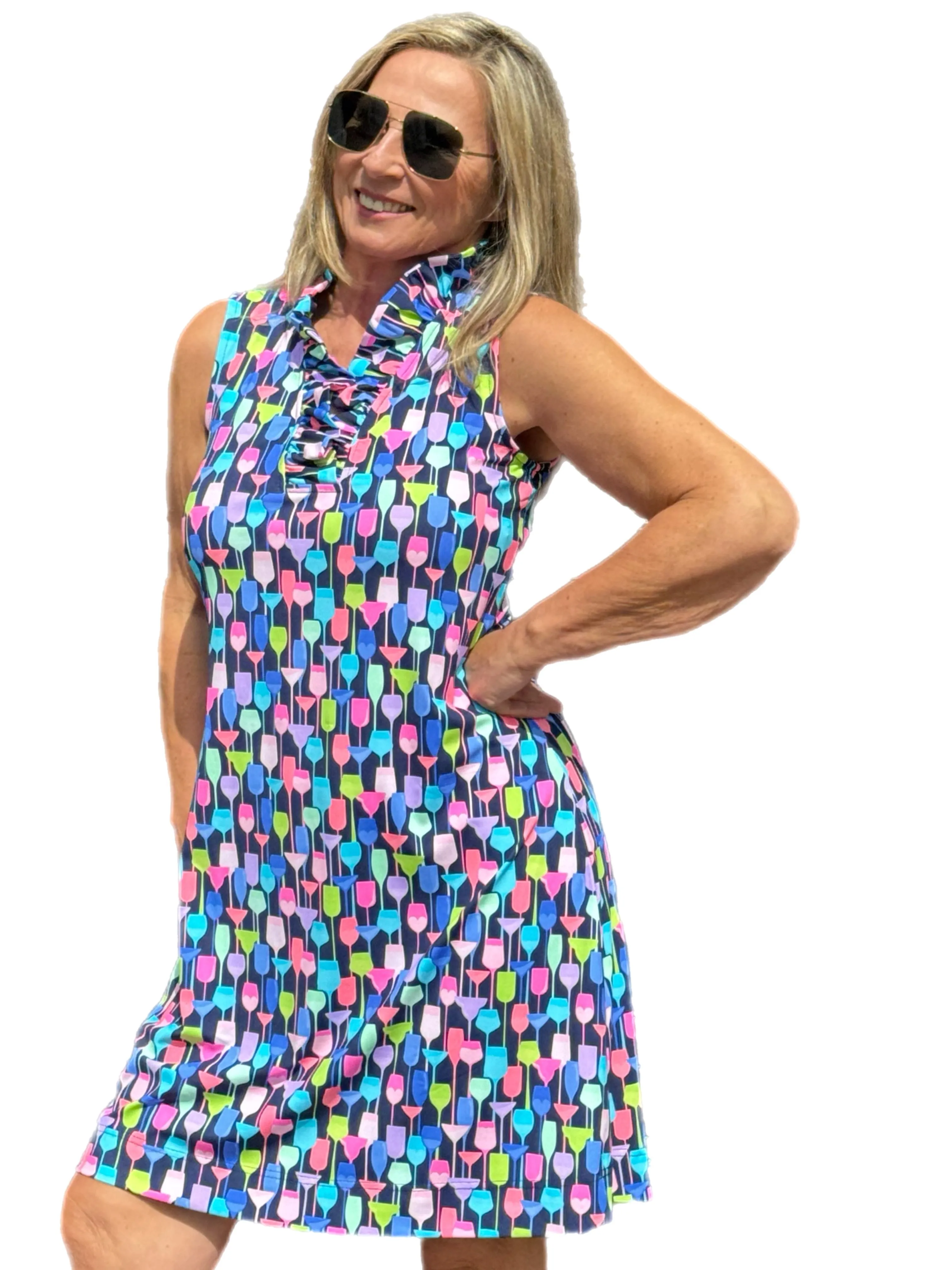 Ruffle-Neck Dress with UPF50  Martini Blue