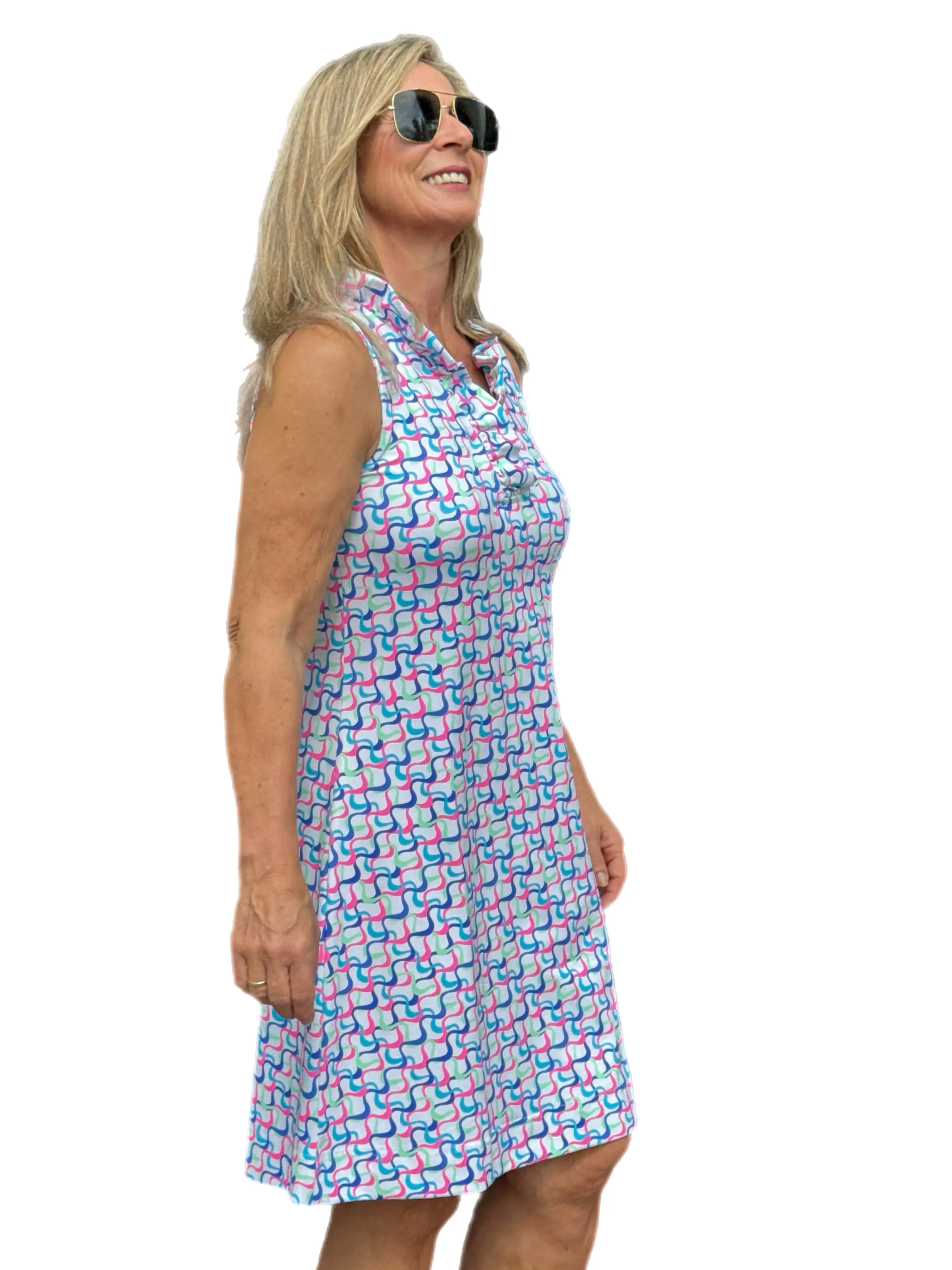 Ruffle-Neck Dress with UPF50  Pastel Waves