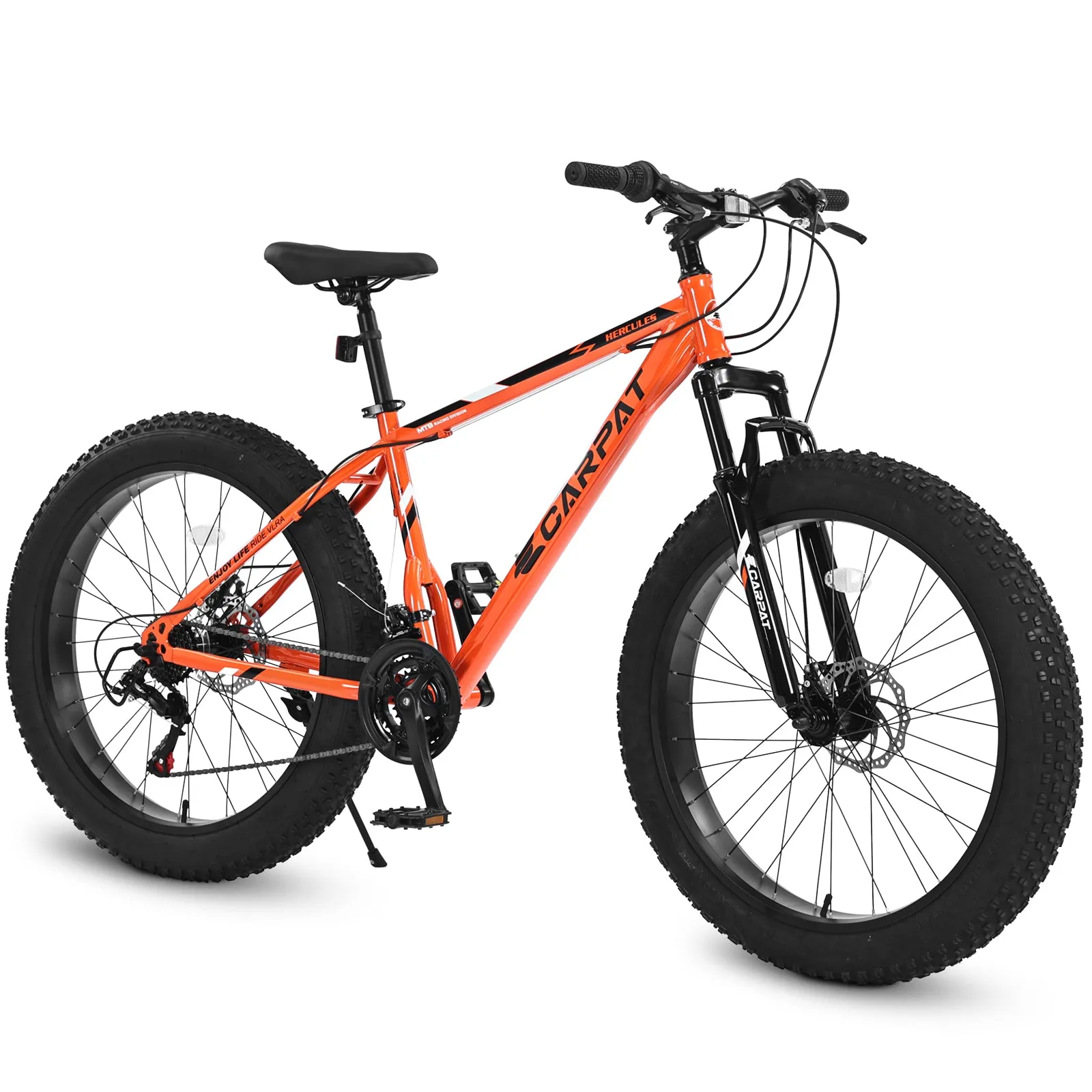 S26109 Elecony 26 Inch Fat Tire Bike Adult/Youth Full Shimano 21 Speed Mountain Bike, Dual Disc Brake, High-Carbon Steel Frame, Front Suspension, Mountain Trail Bike, Urban Commuter City Bicycle