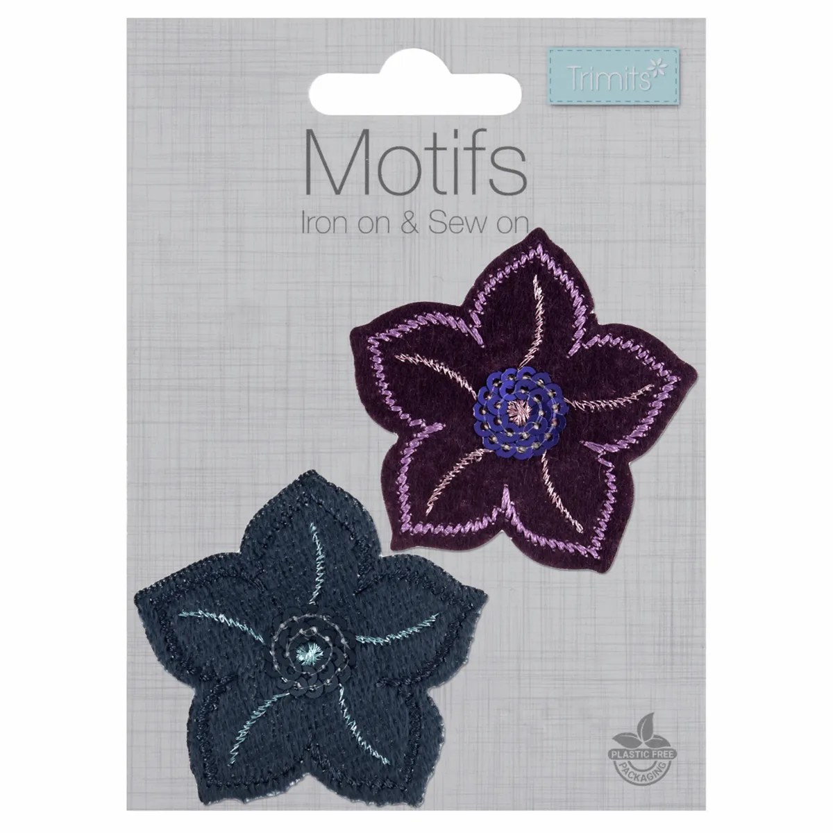 Sequinned Flowers Navy/Plum- Iron -On & Sew-On Patch