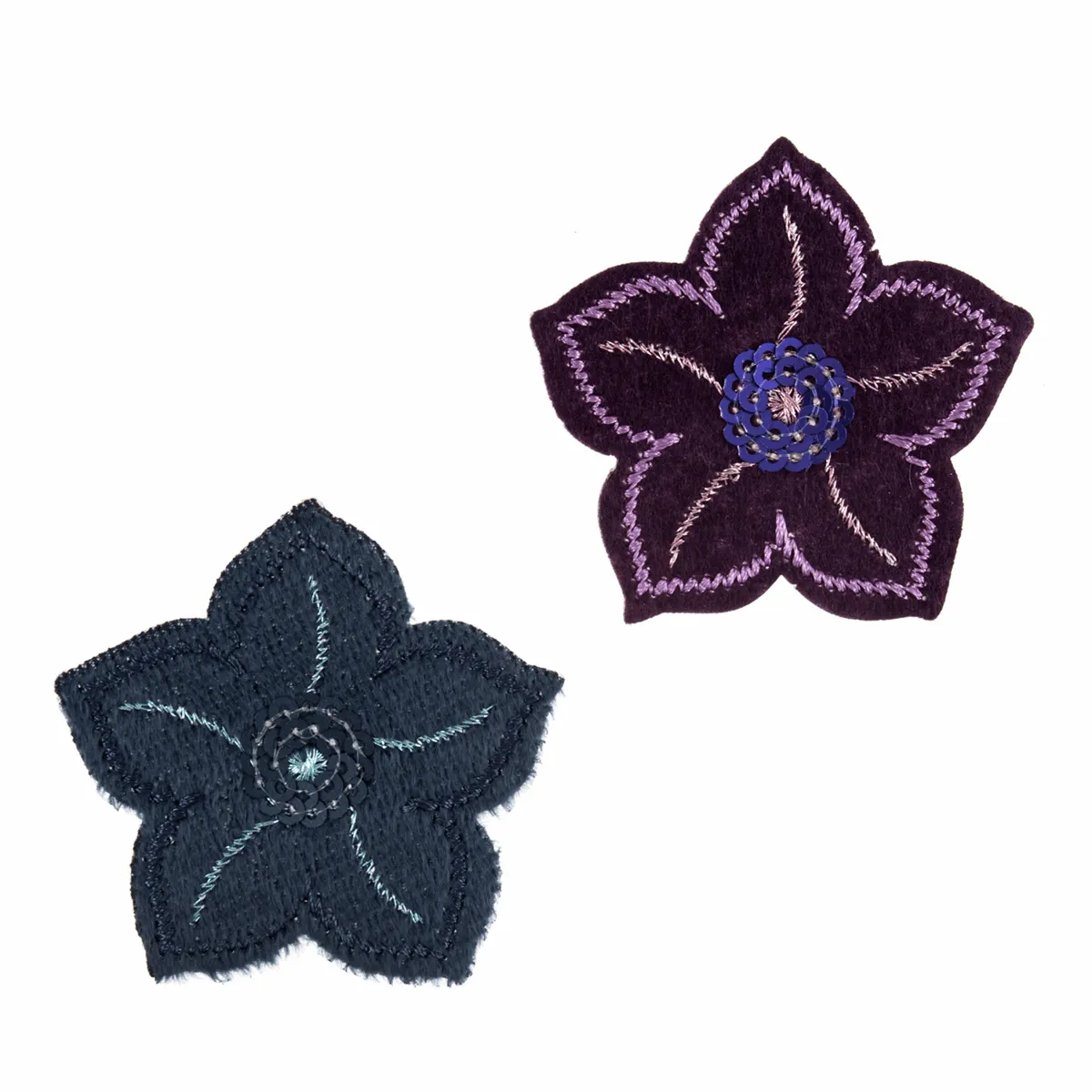 Sequinned Flowers Navy/Plum- Iron -On & Sew-On Patch