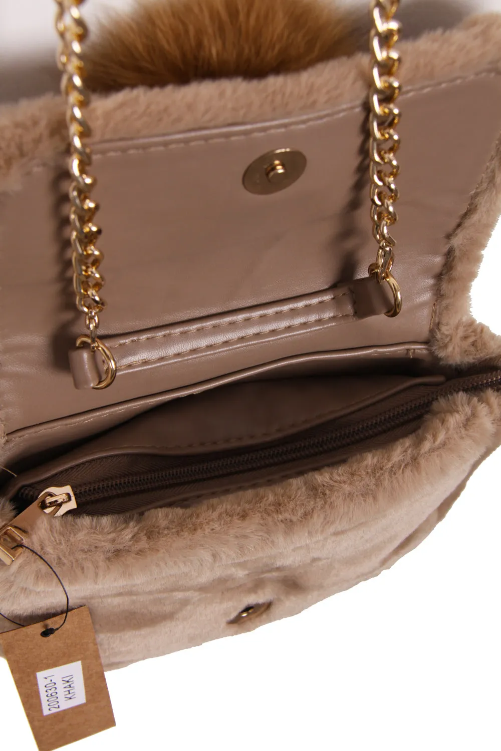 Soft Fur Pom Pom Cross Body bag with chain strap