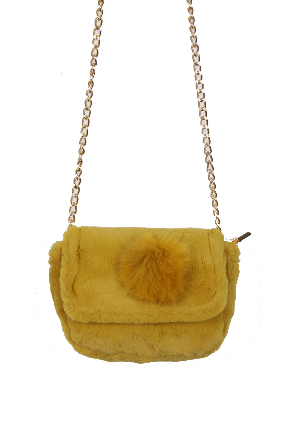 Soft Fur Pom Pom Cross Body bag with chain strap